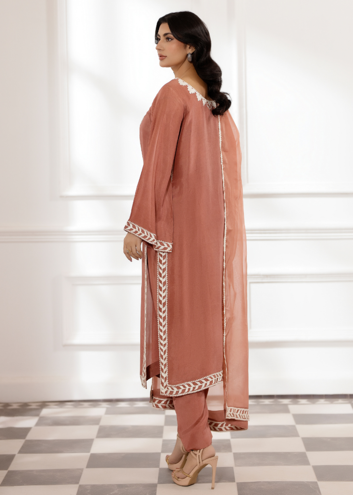 tissue silk Kurta Set in Pecan brown
