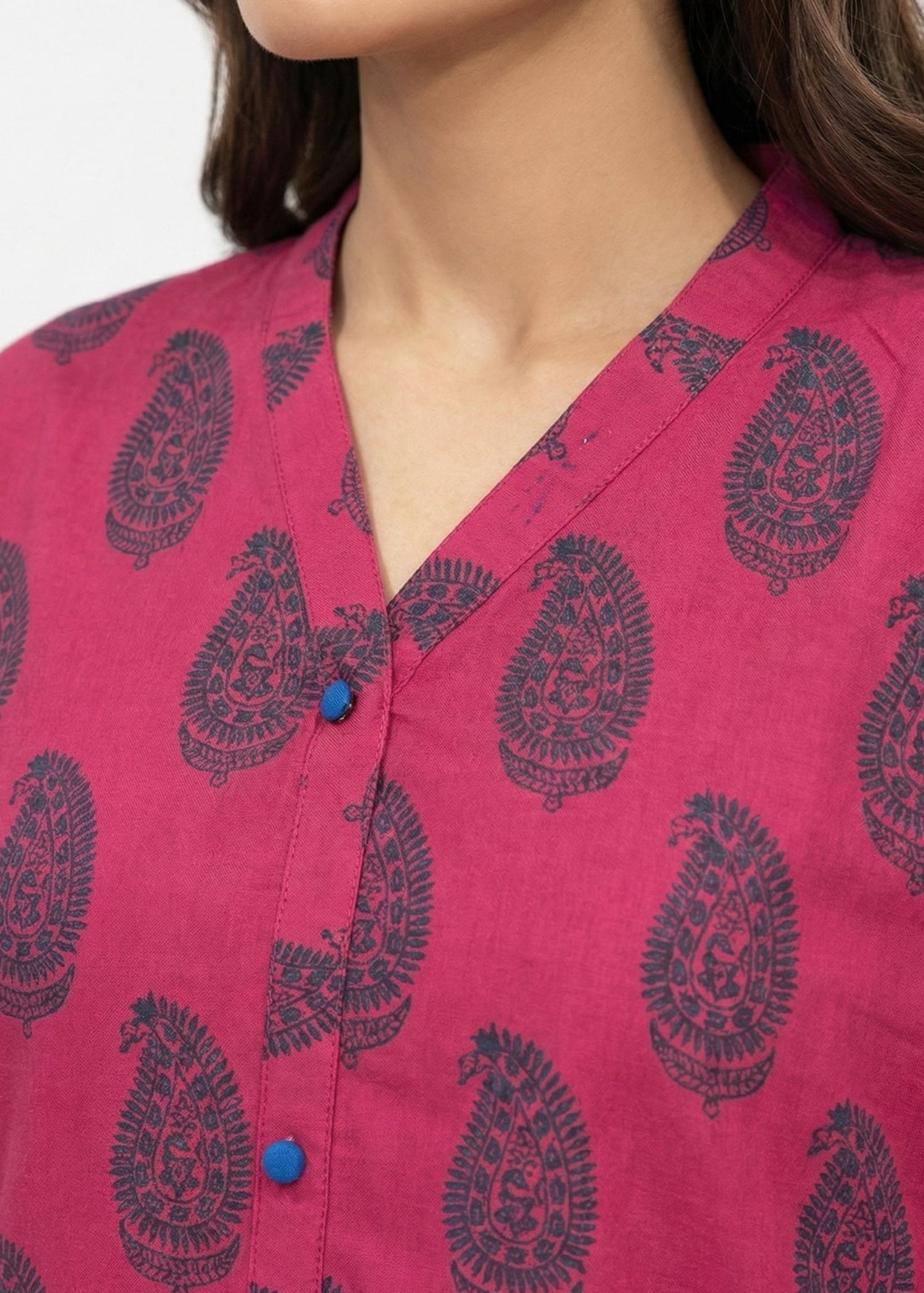 linen Kurta Set in Raspberry pink