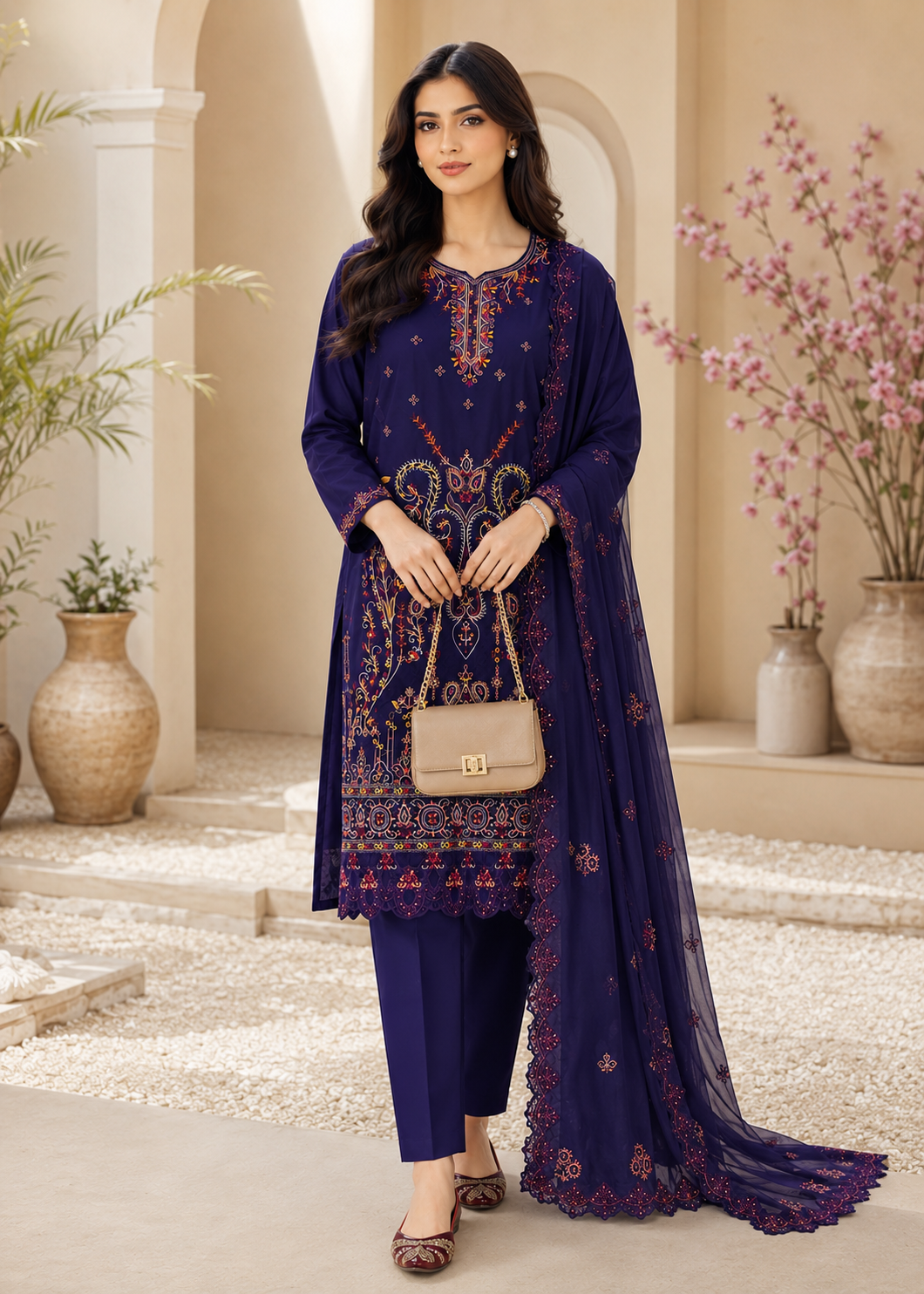 cotton Kurta Set in Purple heart