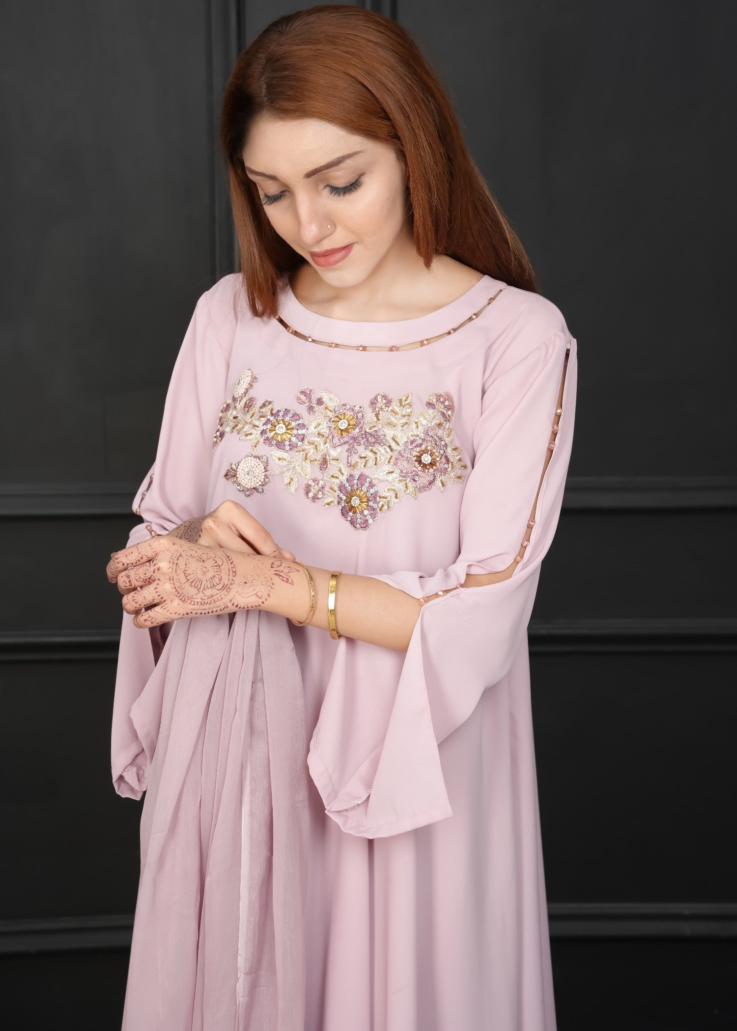 georgette chiffon Short Frock in Mauve pink