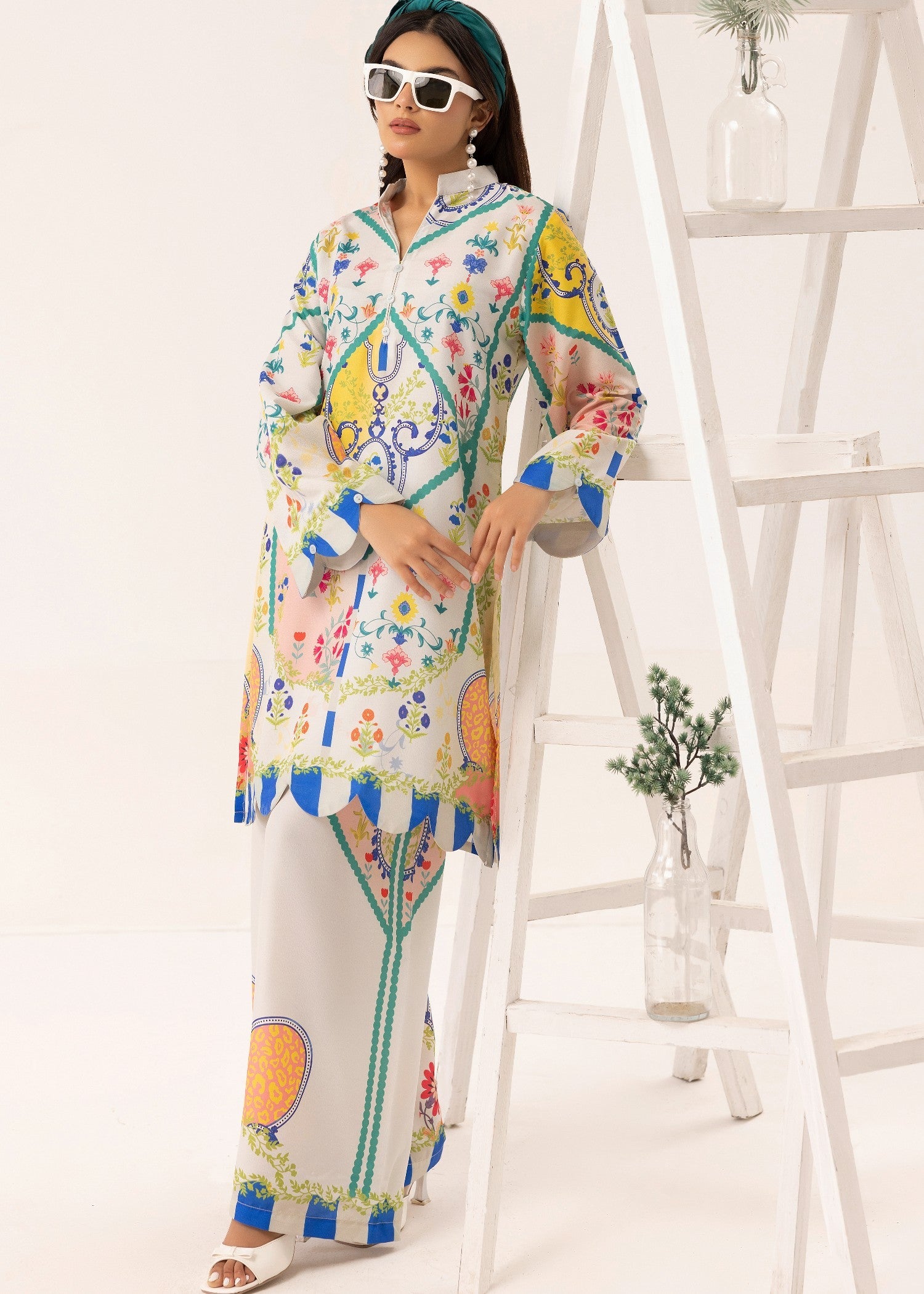 lawn Co Ord Sets in Blush pink, white, sky blue