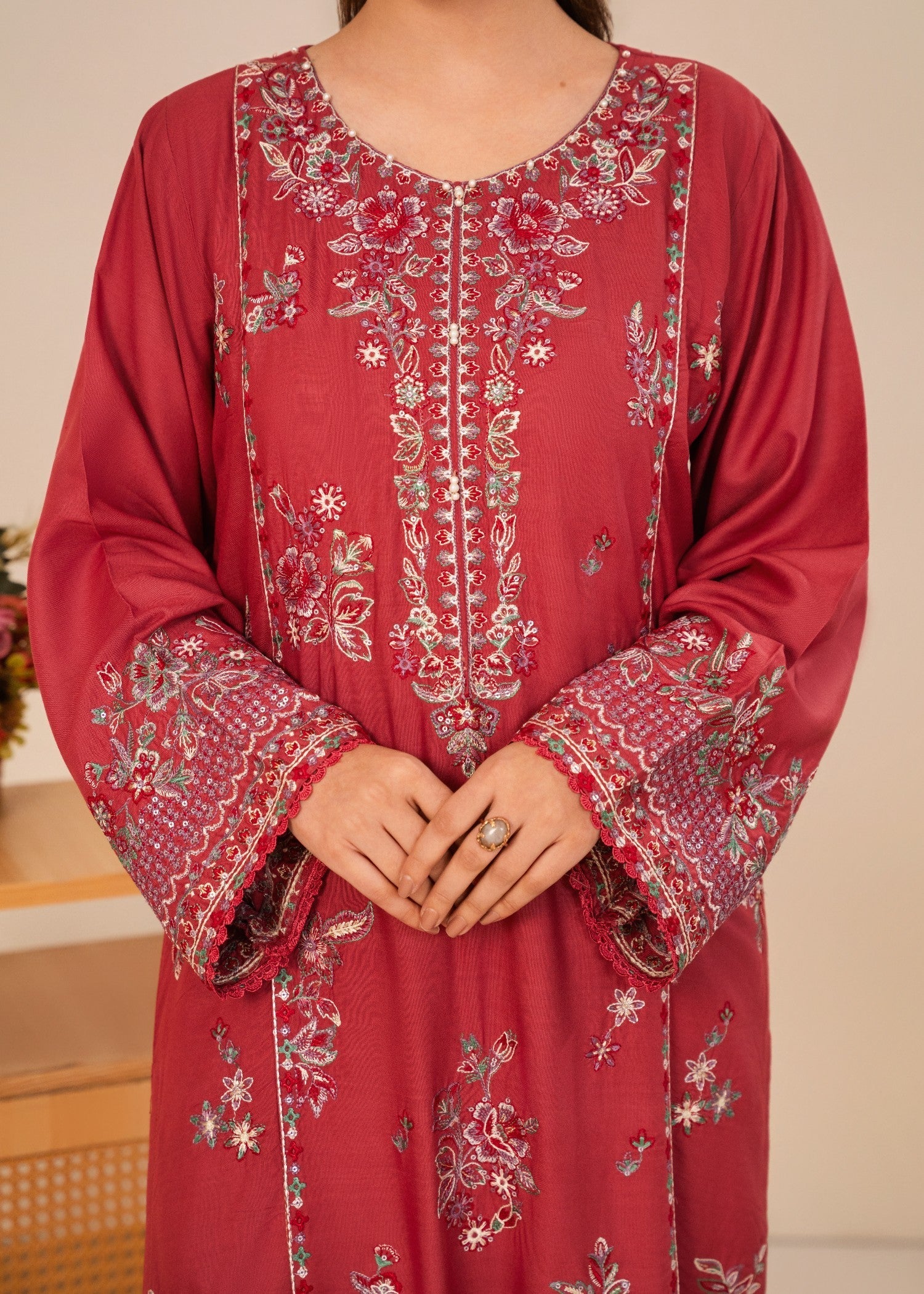 linen Kurta Set in Rose pink