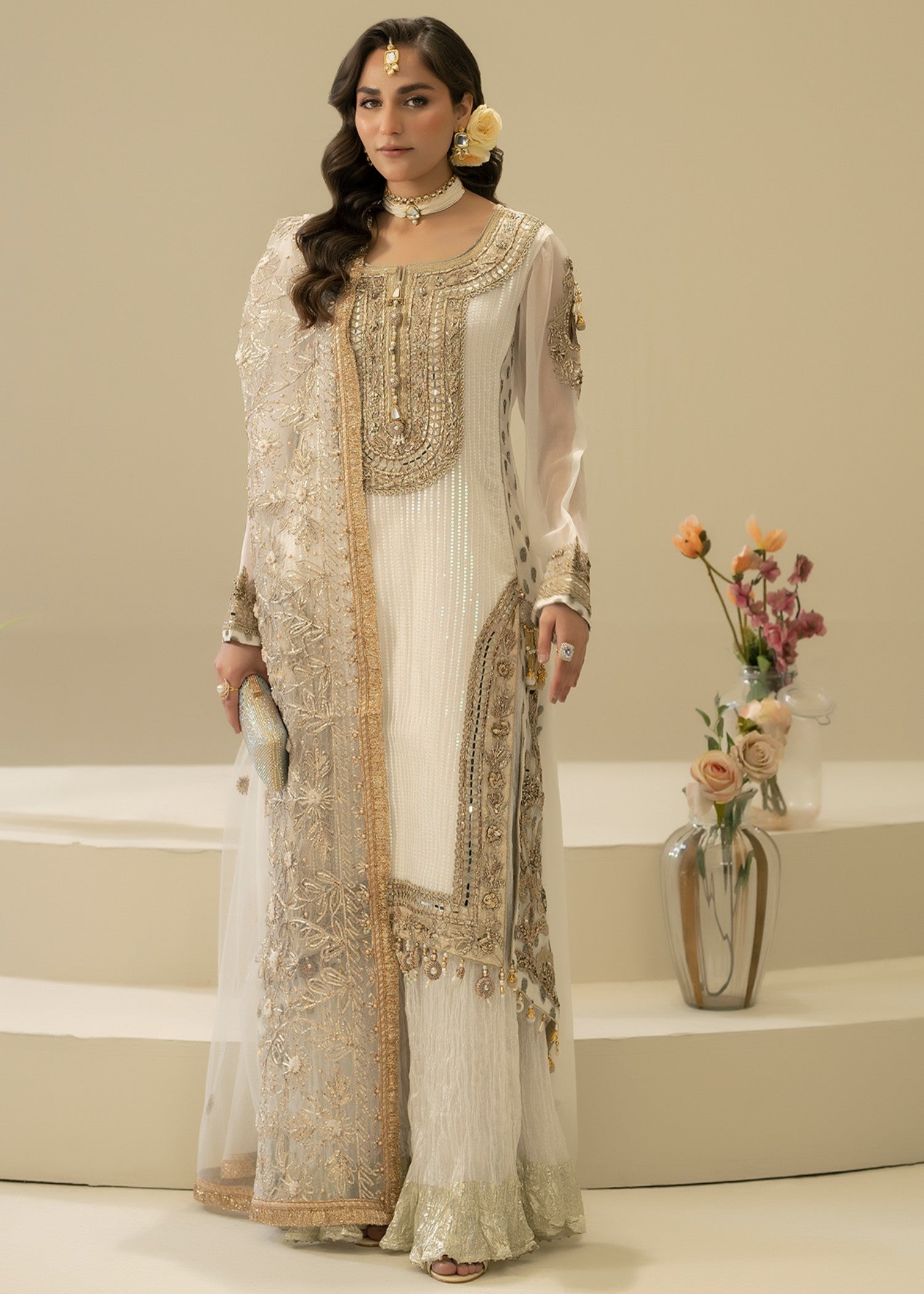 banarsi silk Sharara in White