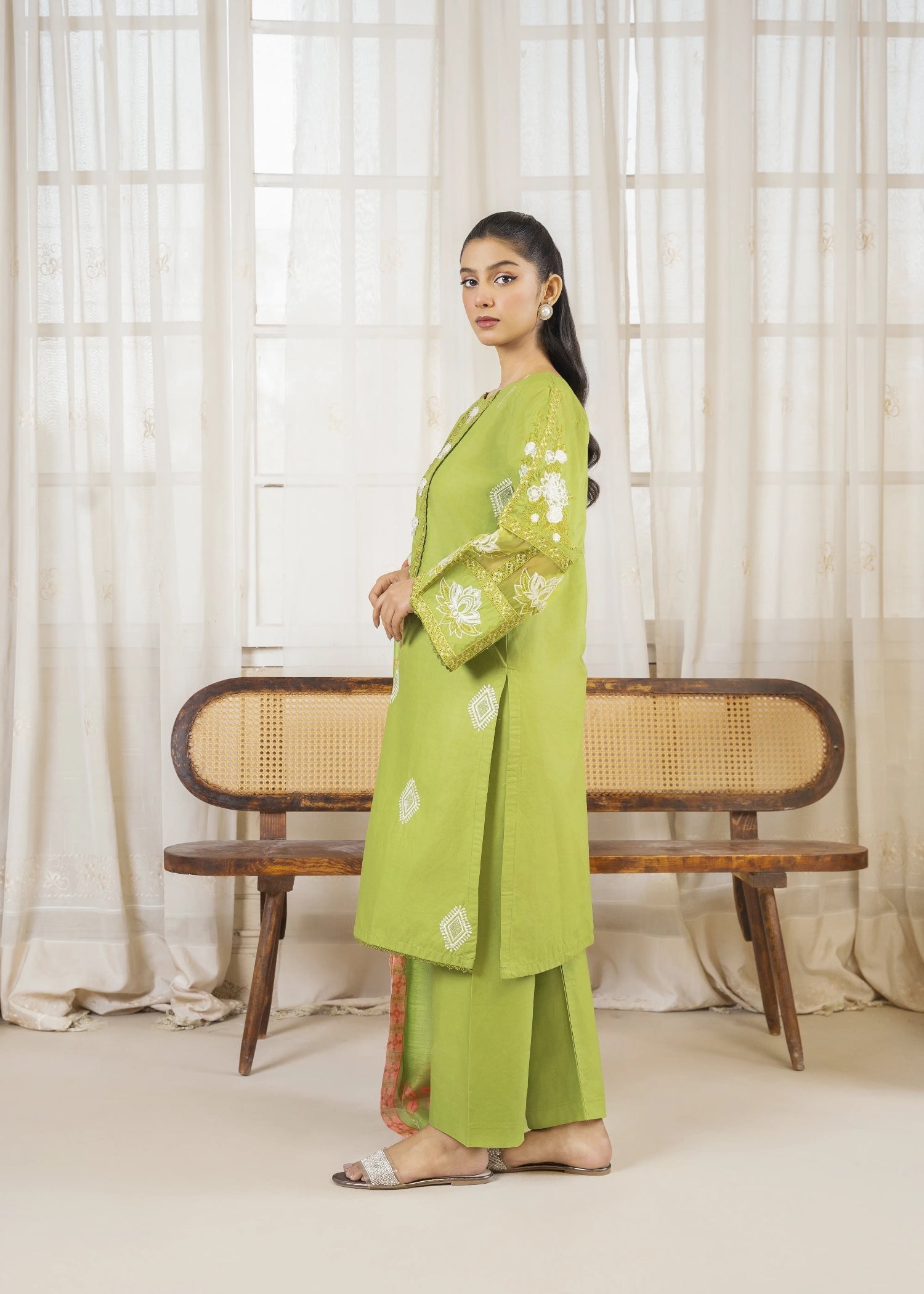 cotton Kurta Set in Key lime