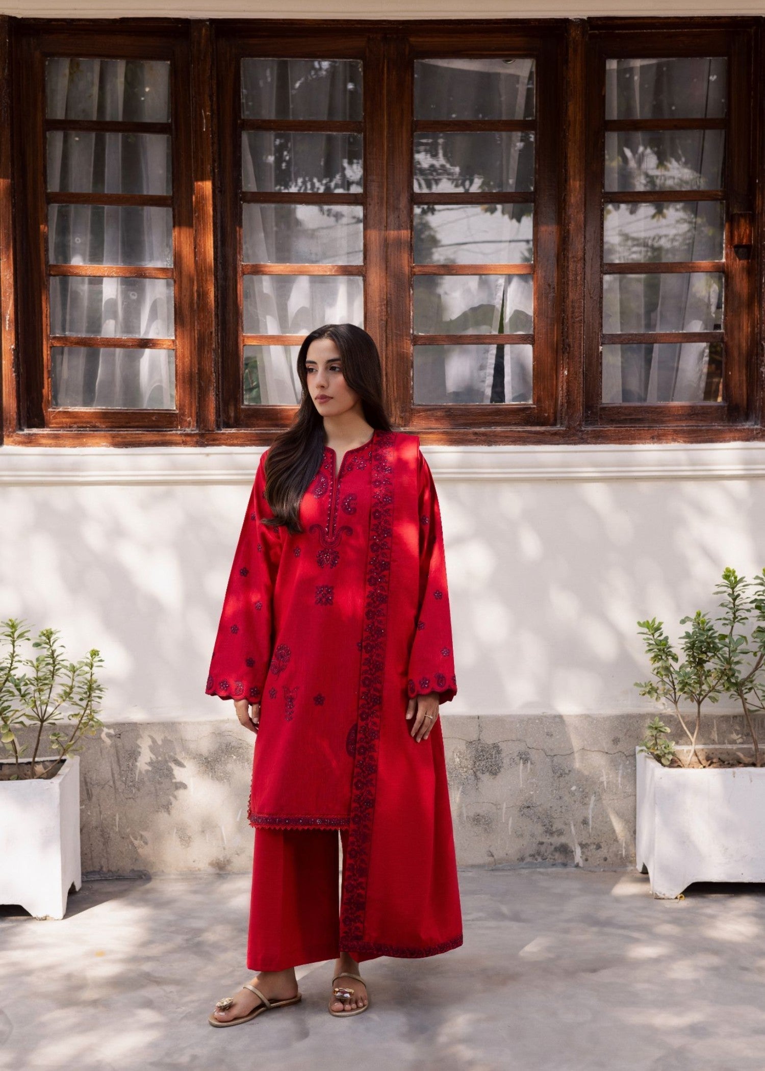 karandi Kurta Set in Red