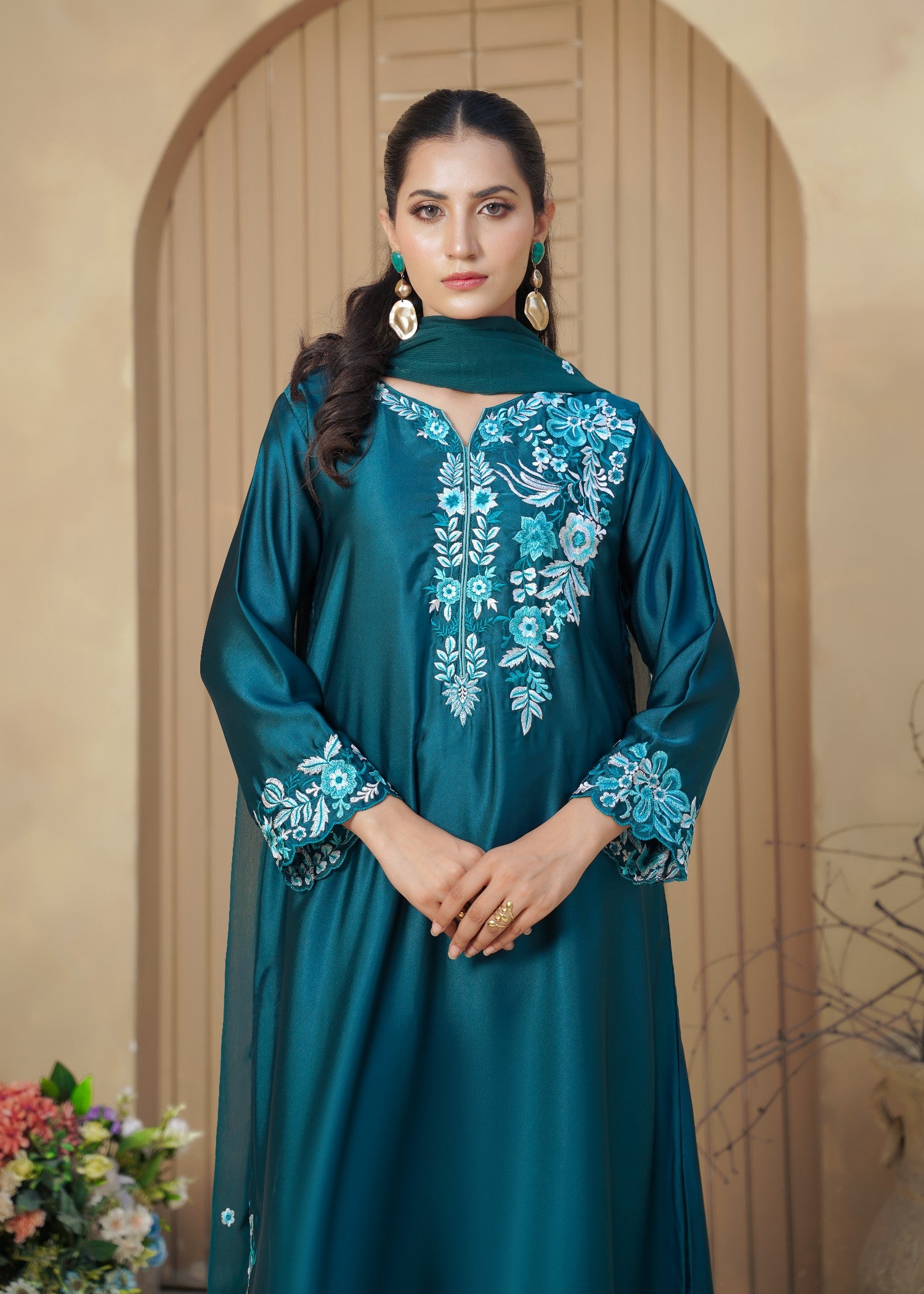 silk Kaftan in Bondi blue