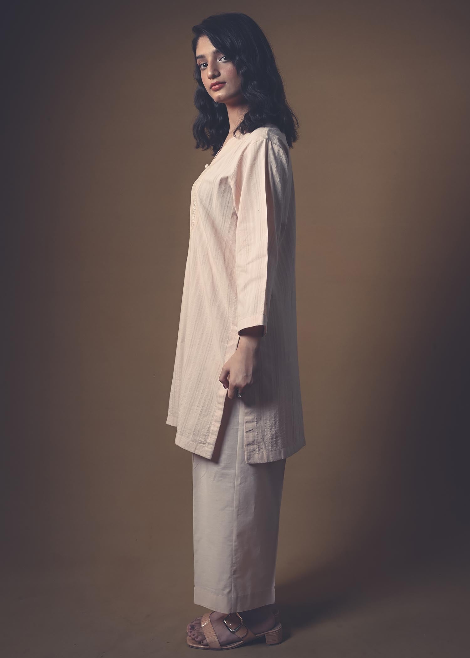 cotton dobby Kurta Set in Beige