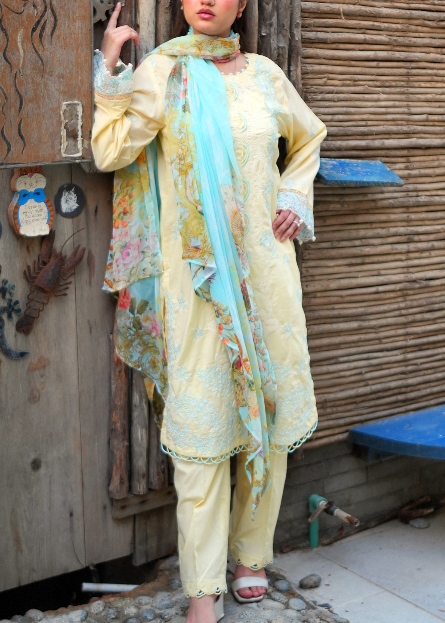 lawn cotton Unstitched in Yellow