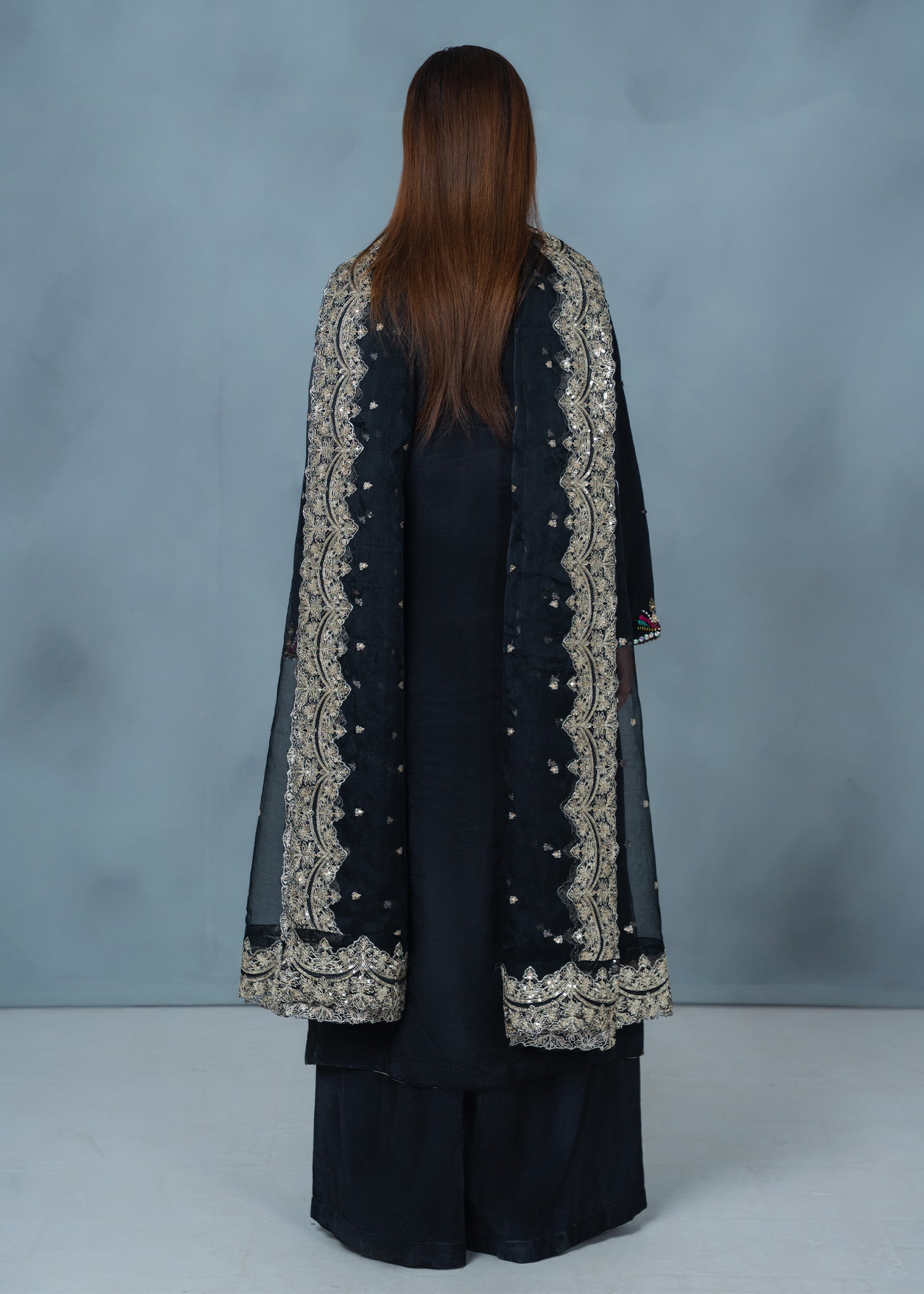 tissue silk Sharara in Black