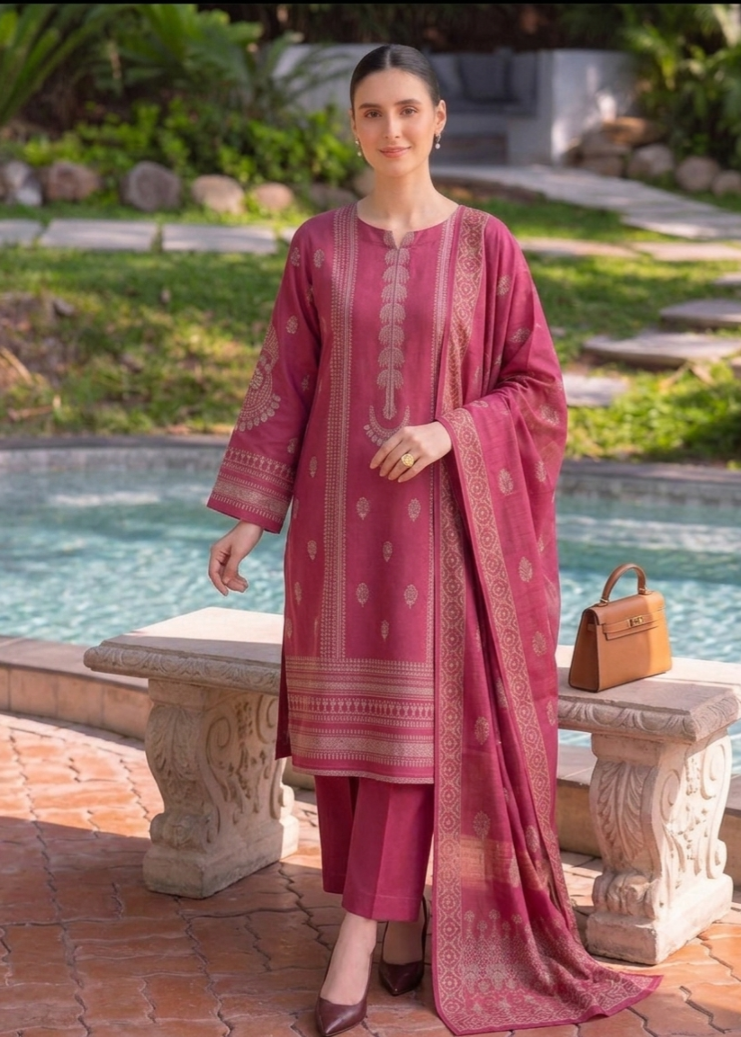 brochea jacquard Unstitched in Raspberry pink