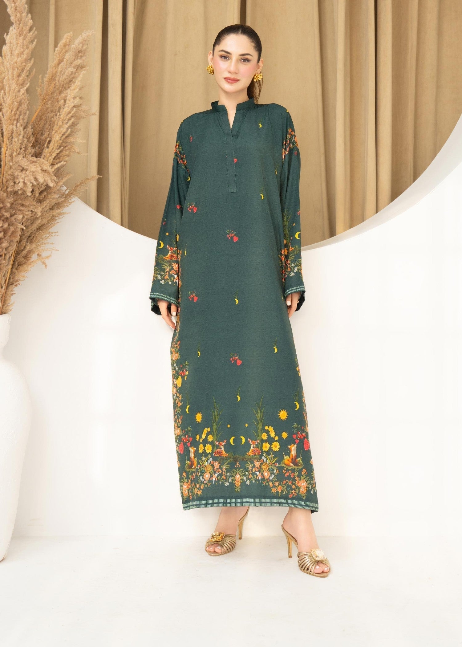 lawn Kaftan in Green