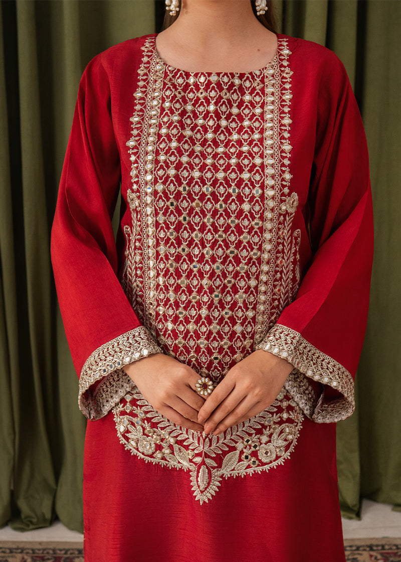 korean raw silk Kurta Set in Spicy red