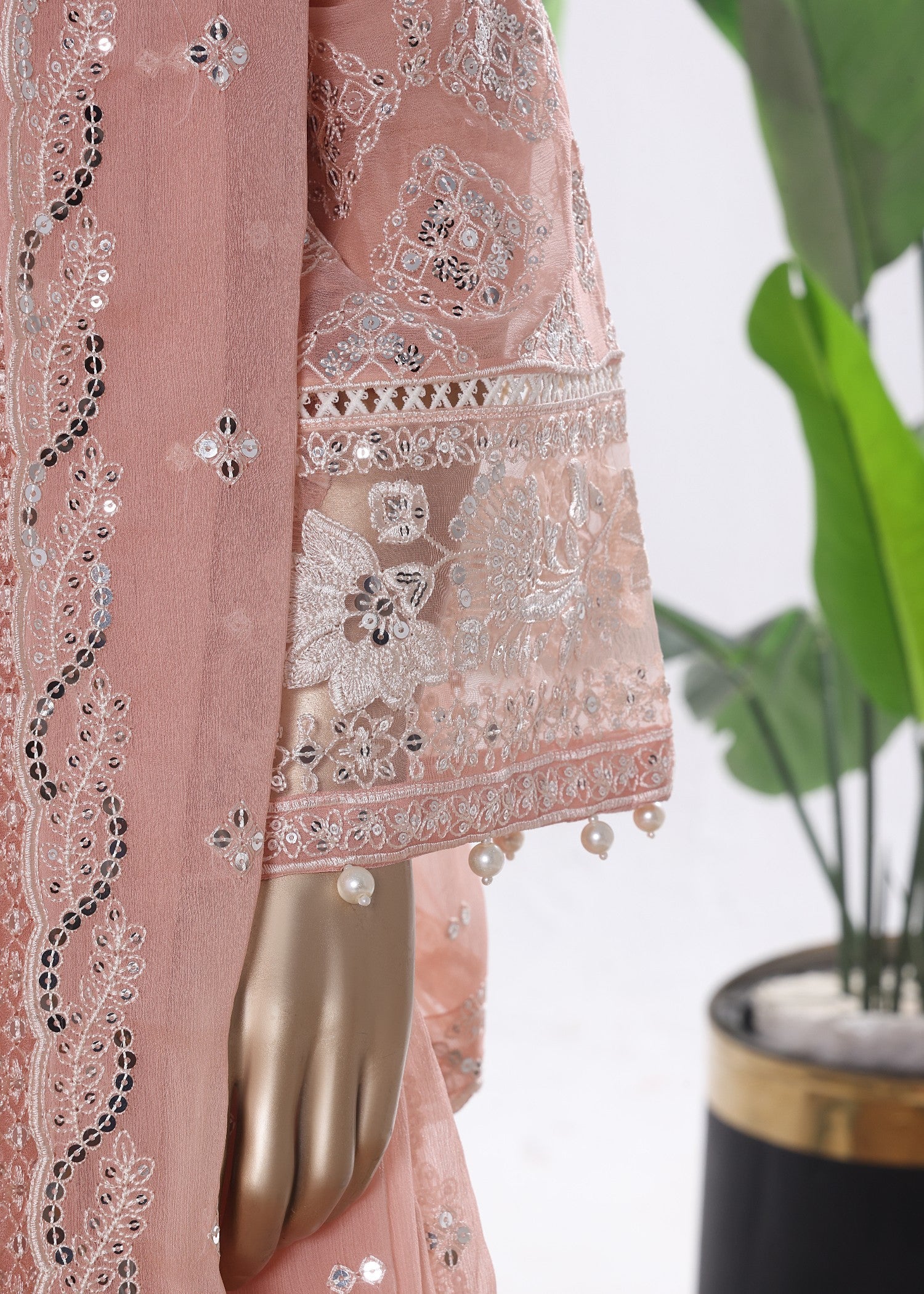 polyester chiffon Kurta Set in Apricot orange
