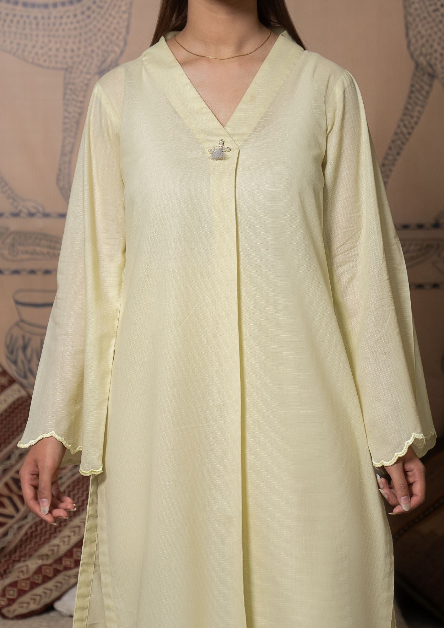 lawn cotton Co Ord Sets in Lemon chiffon