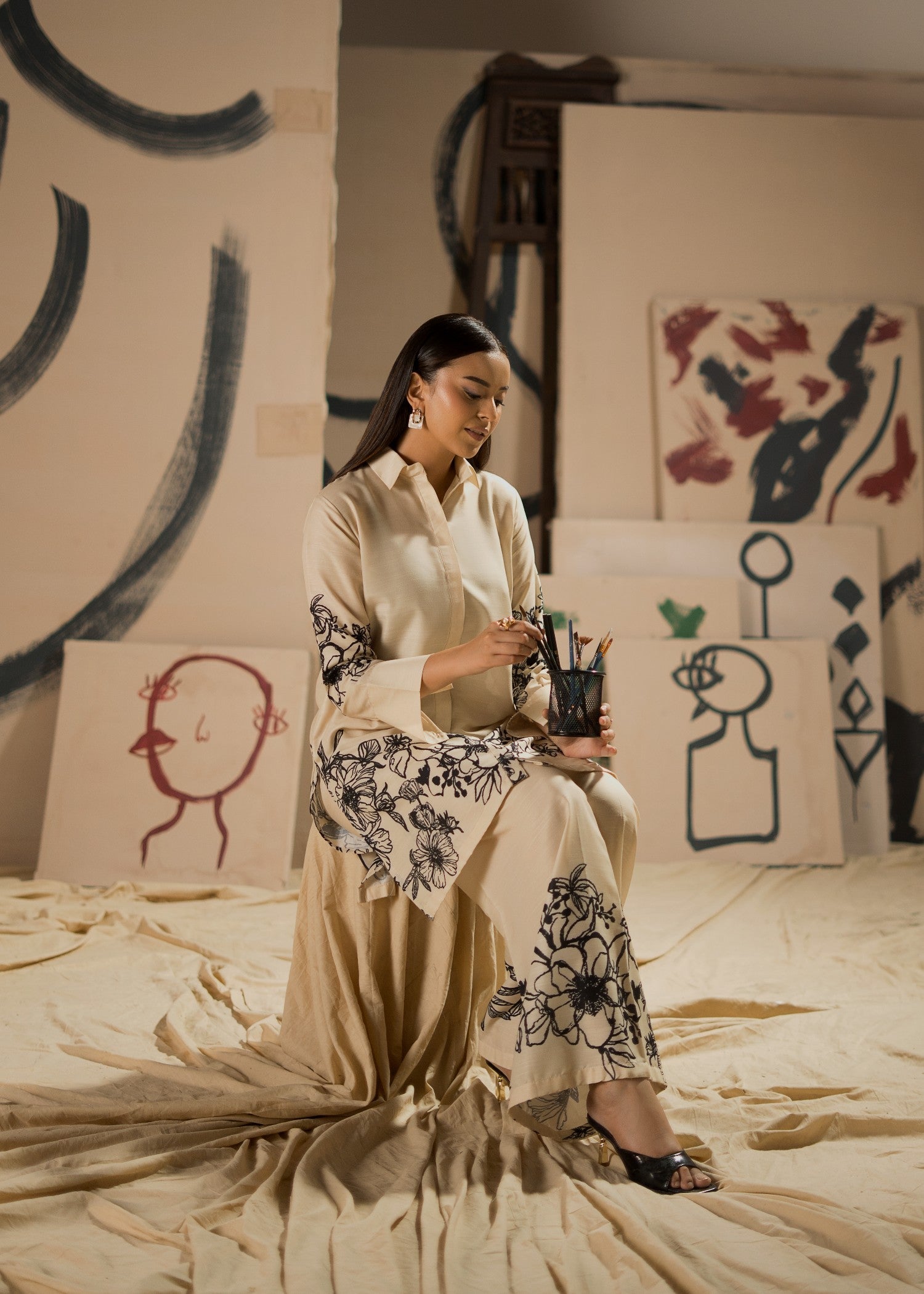raw silk Co Ord Sets in Ivory