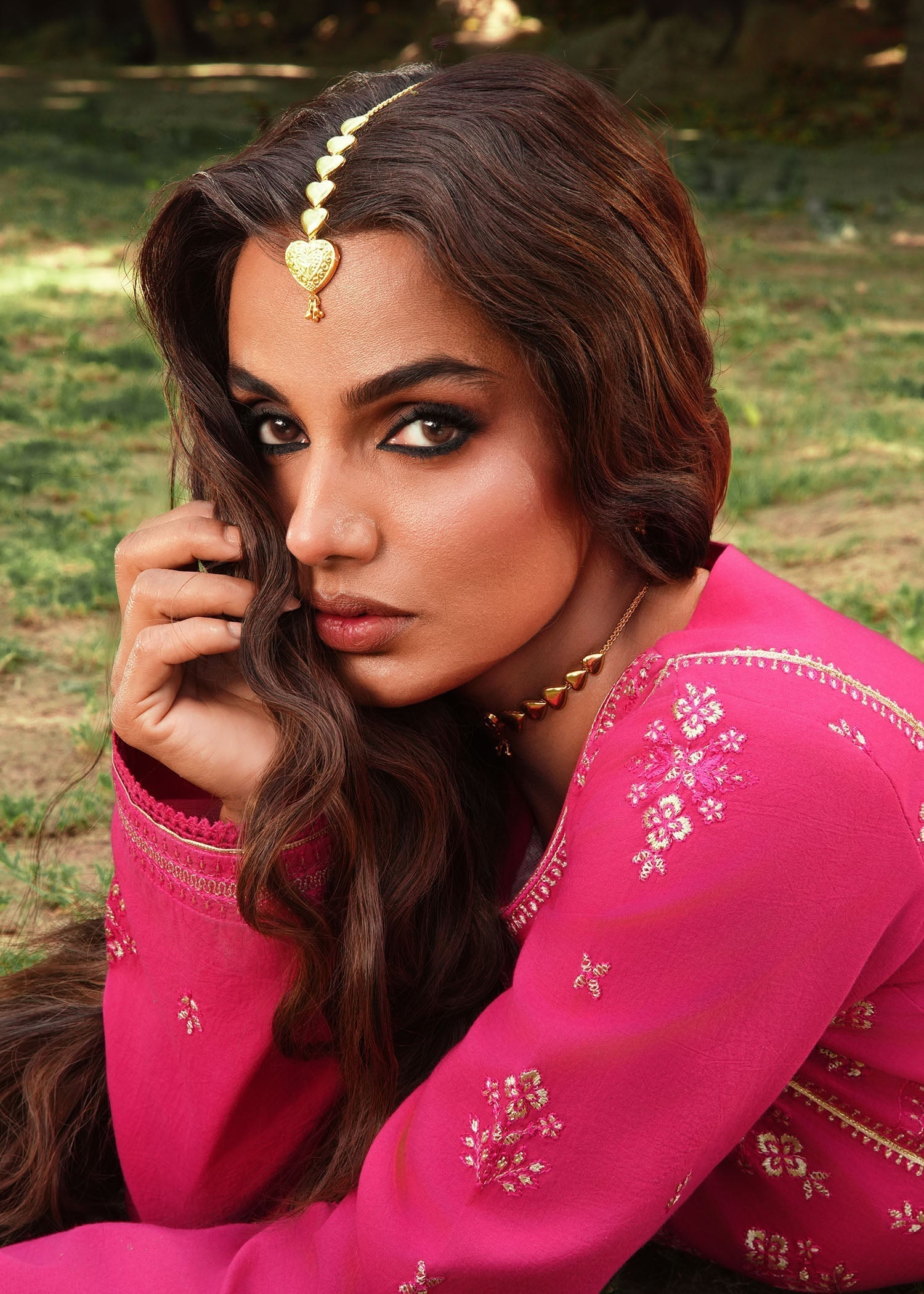 lawn Kurta Set in Fuchsia