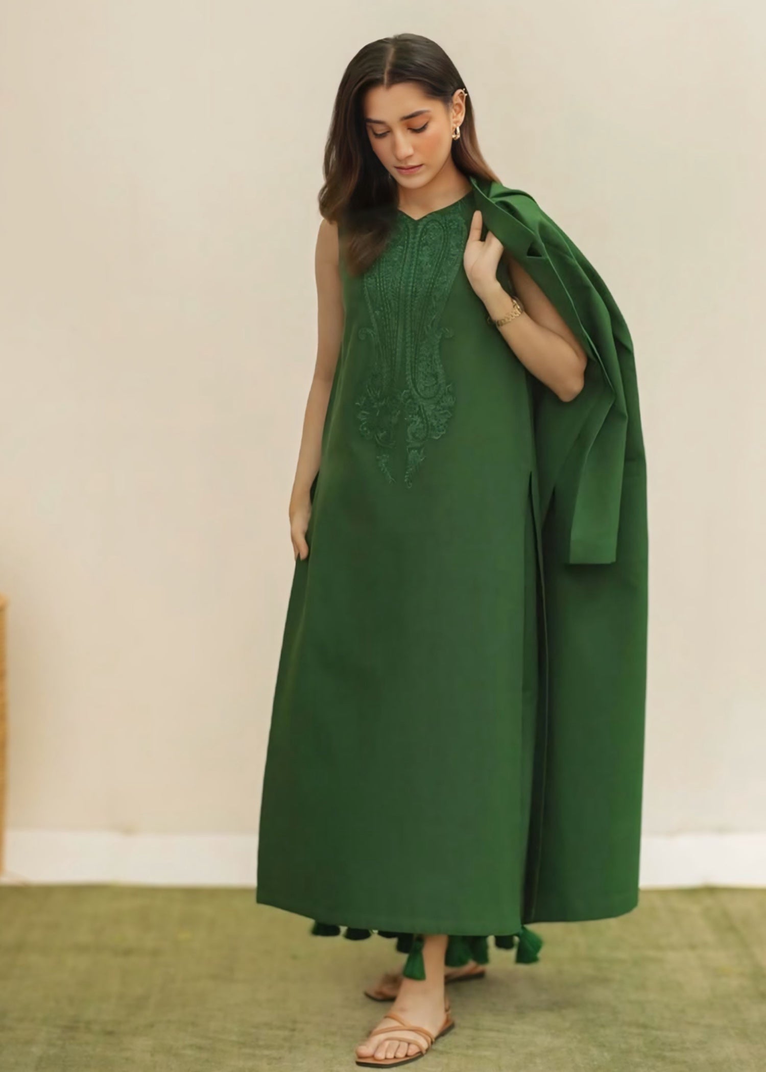 cotton viscose Gown in Forest green
