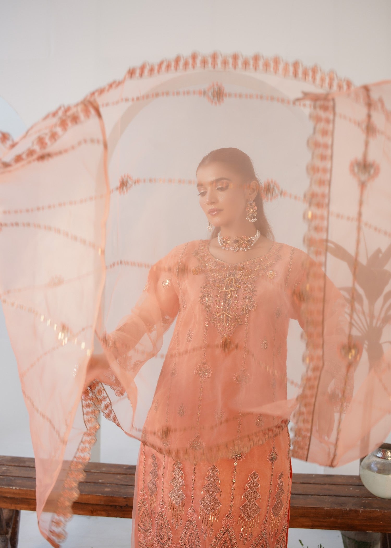 organza Sharara in Peach orange