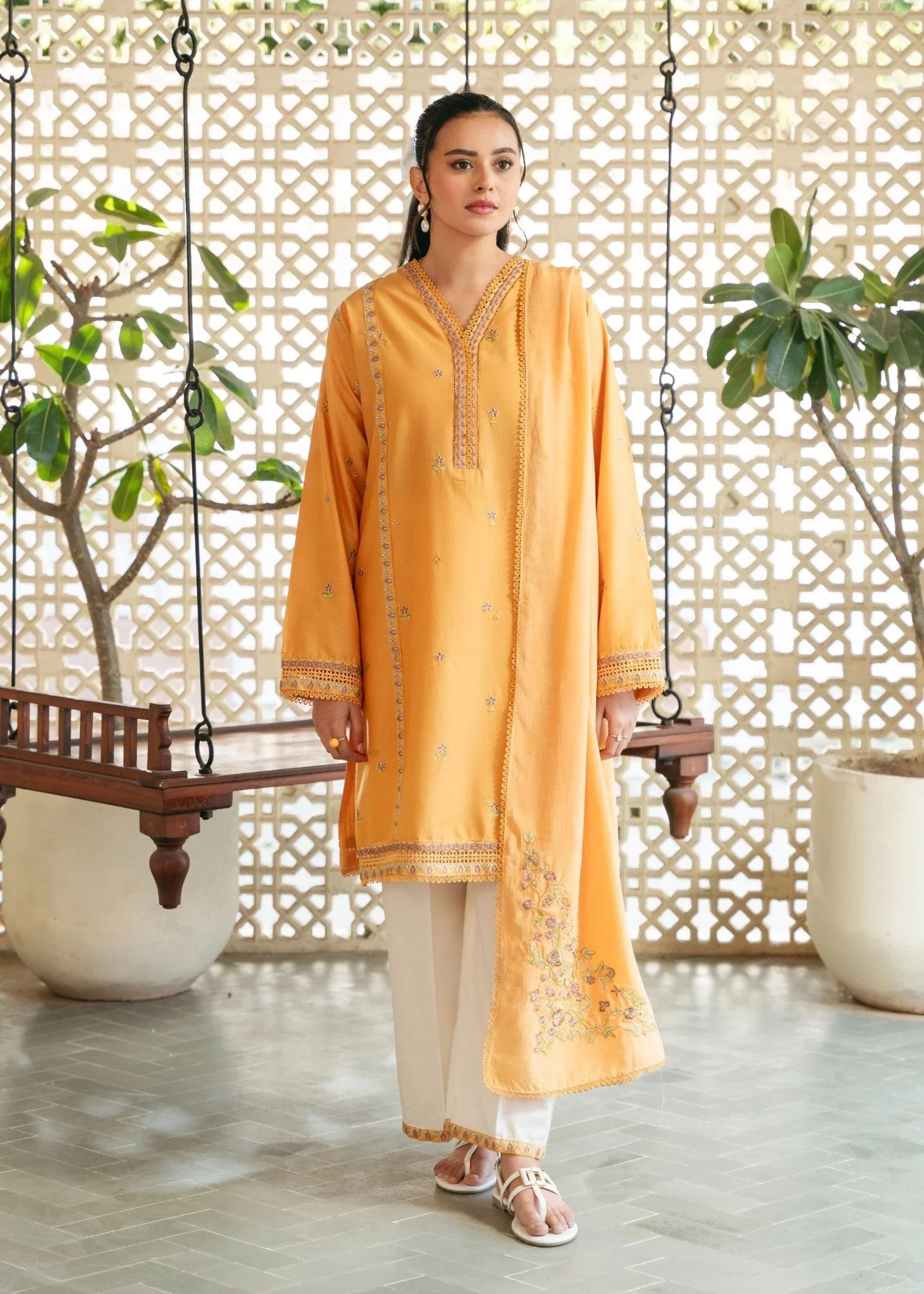 lawn Kurta Set in Pumpkin orange