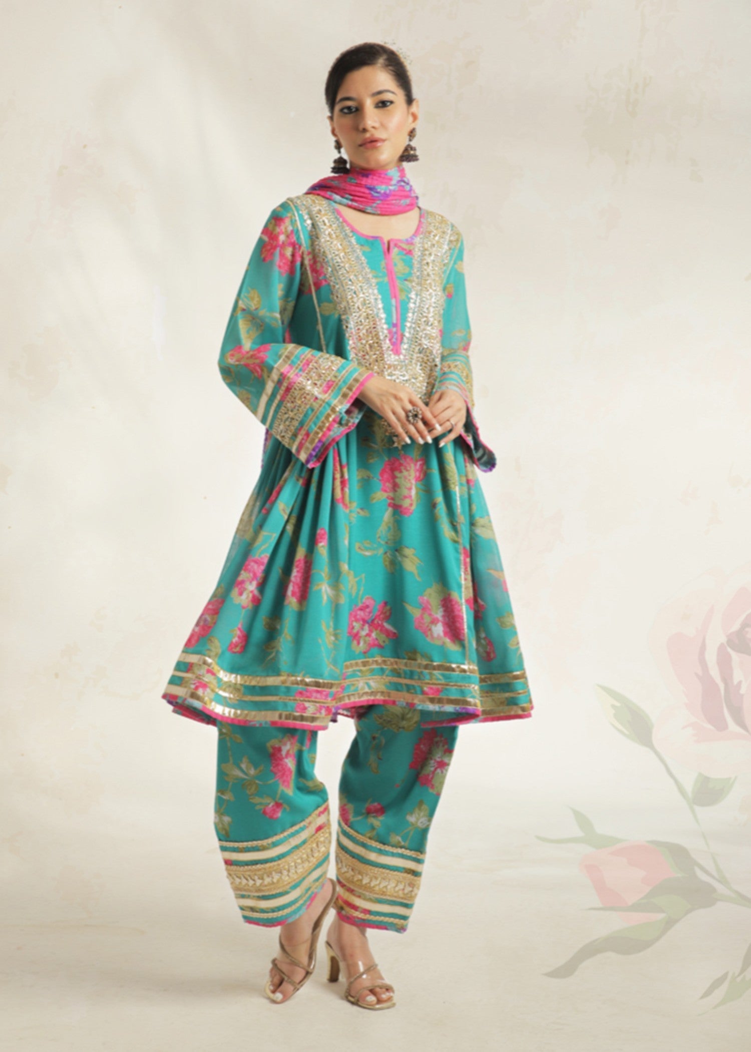 voile Short Frock in Sea green