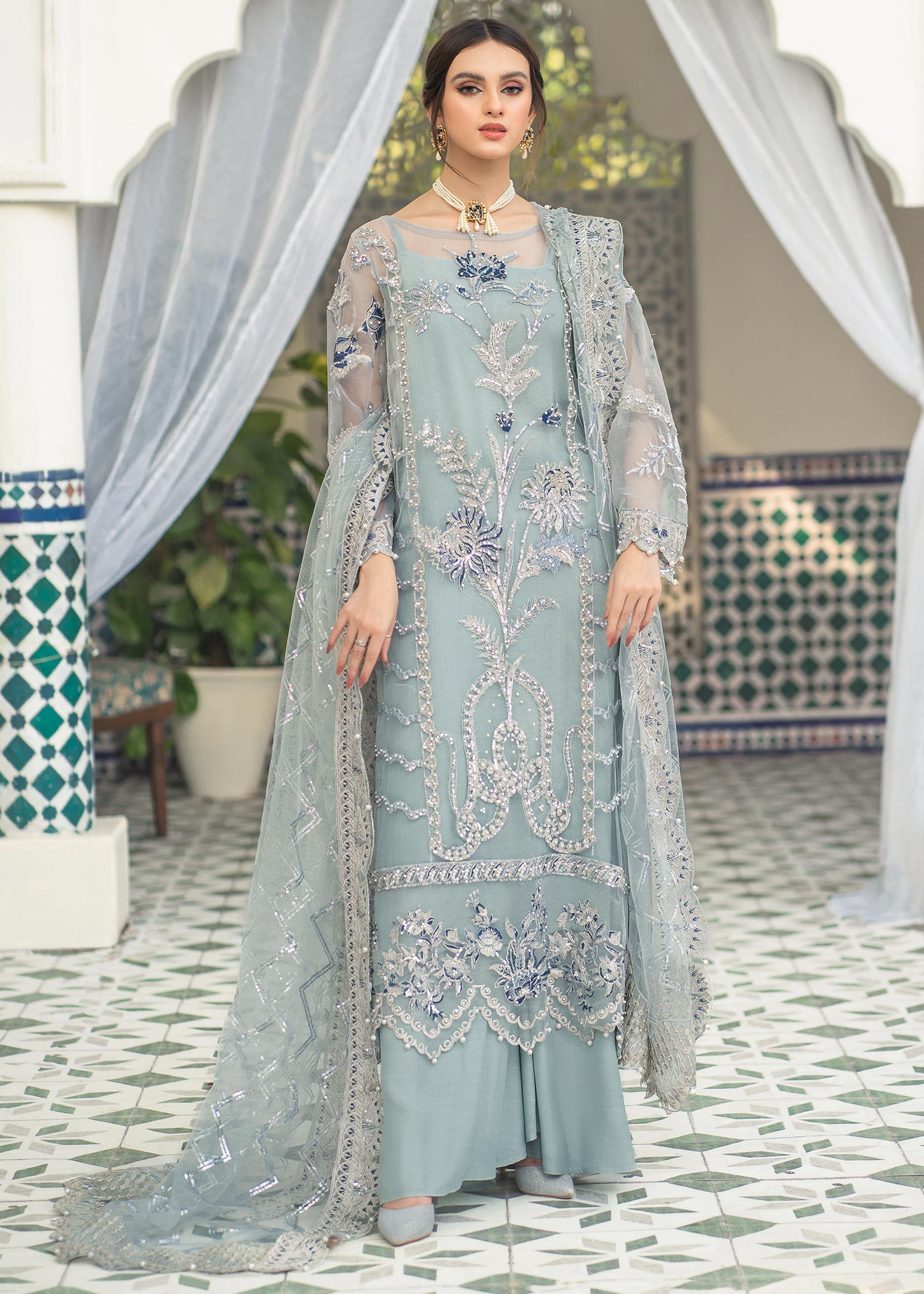 organza Unstitched in Sky blue