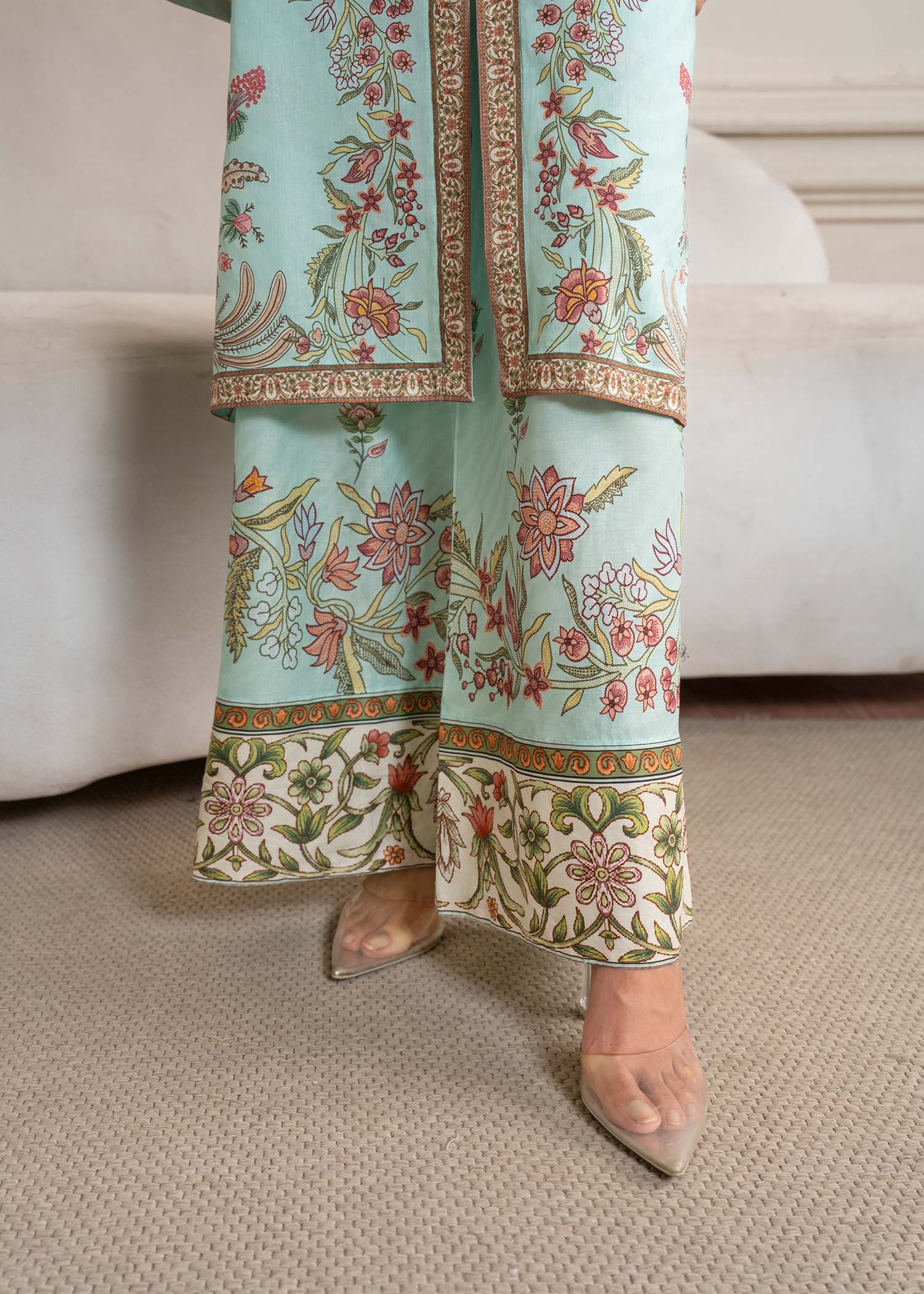 silk finish lawn Co Ord Sets in Sky blue