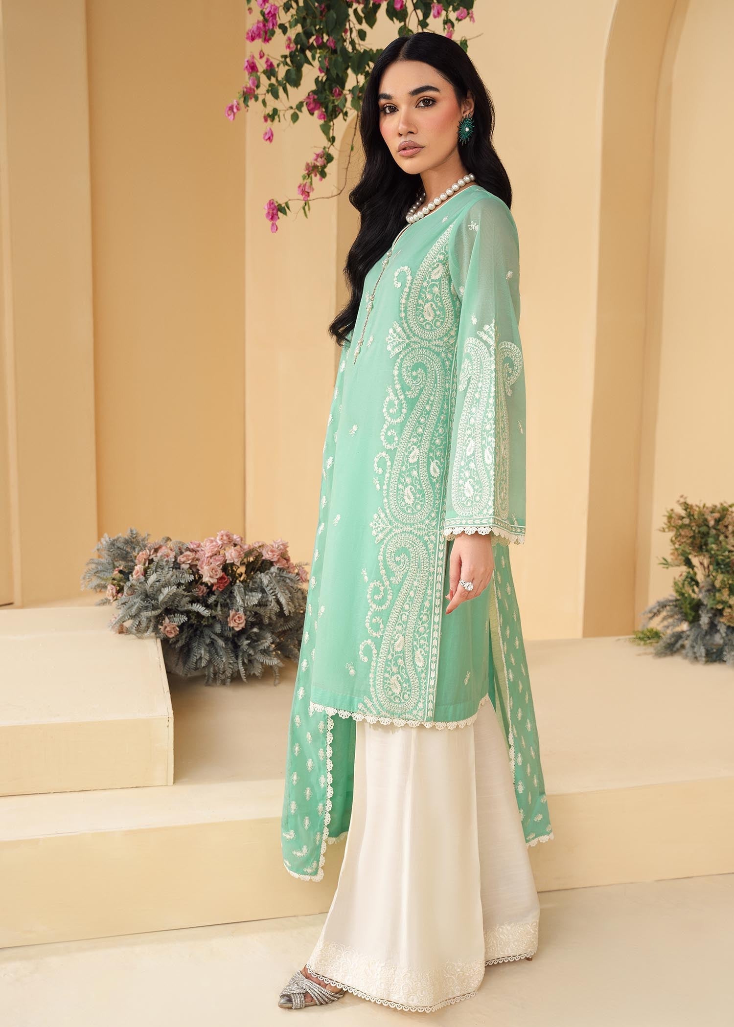 cotton net Kurta Set in Green