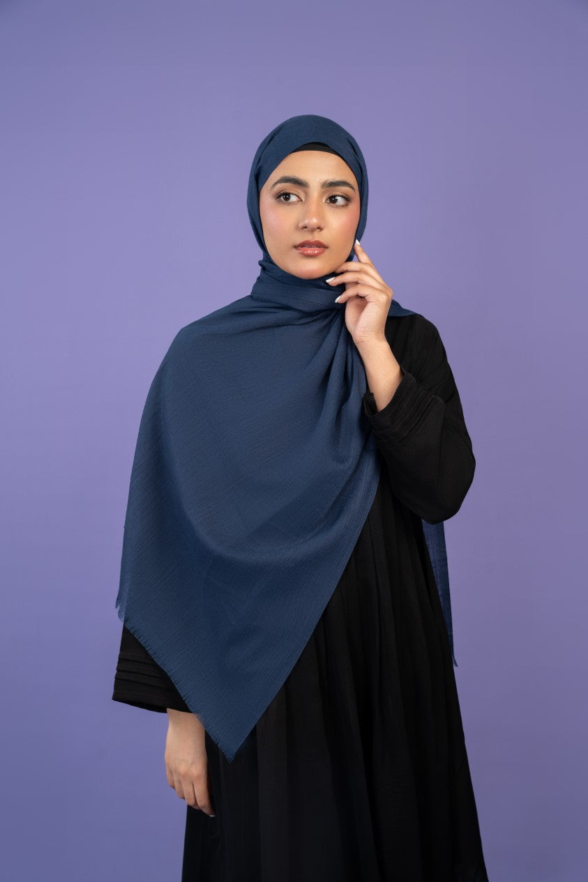 slub lawn Hijab in Navy blue