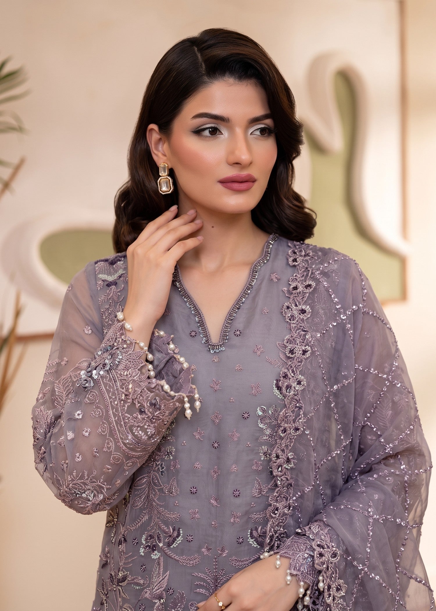 organza Kurta Set in Purple mountain majesty