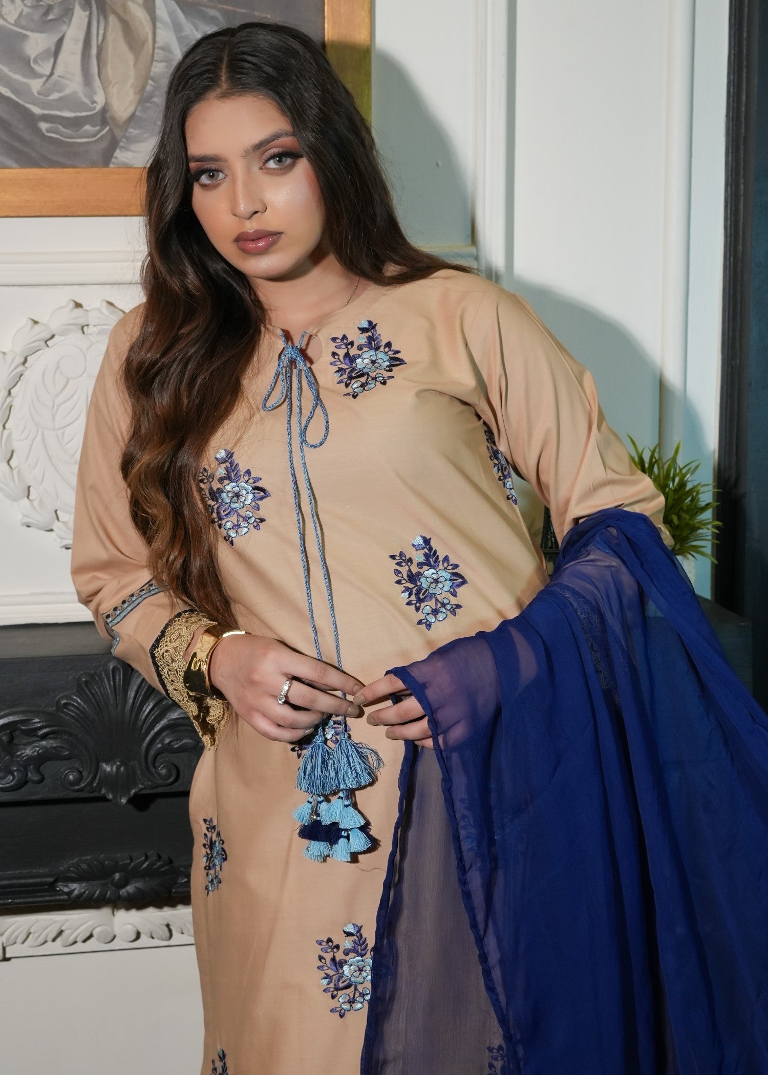 lawn cotton Kurta Set in Camel brown