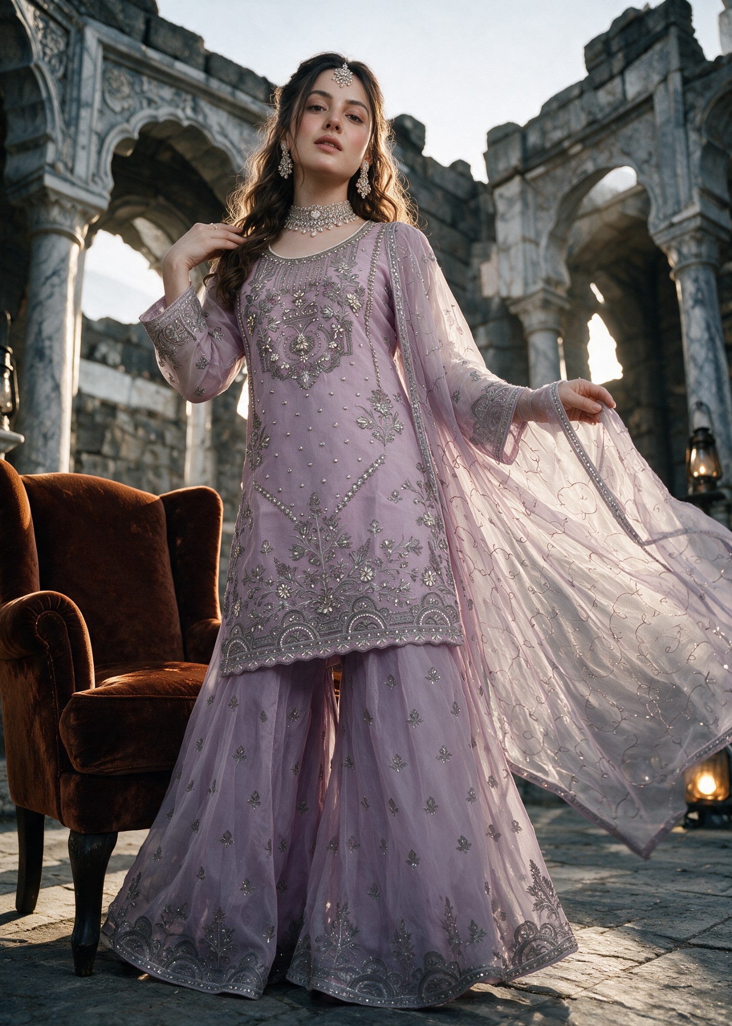 organza Sharara in Mauve