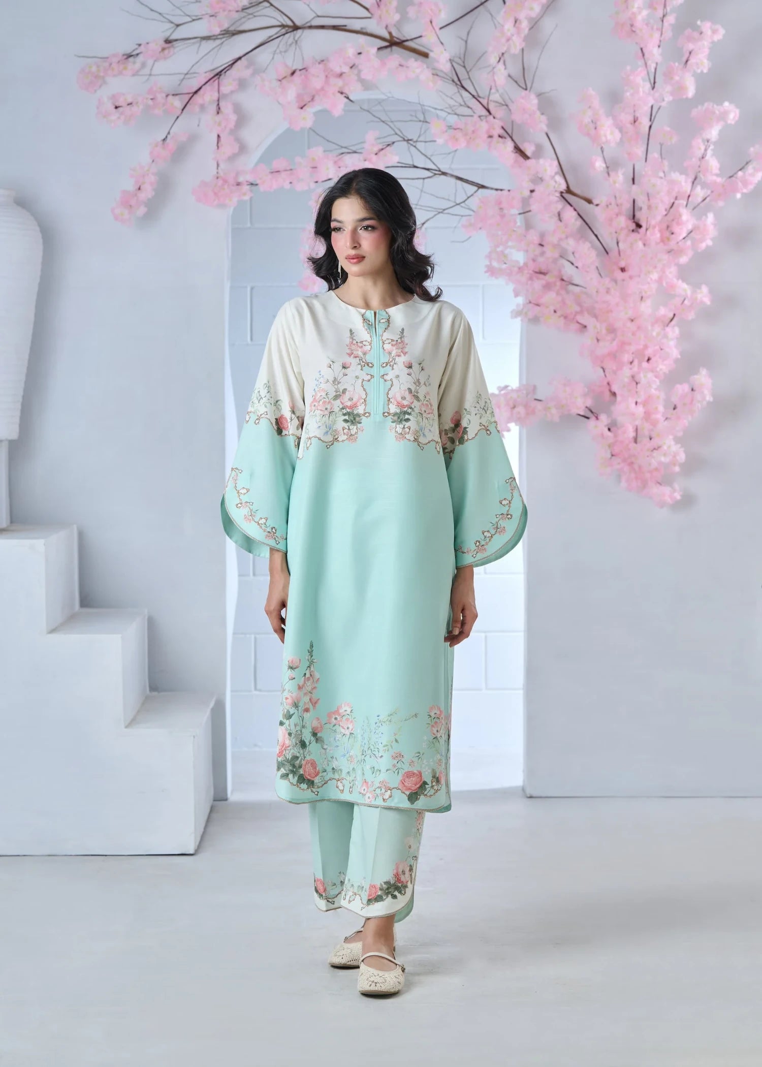 raw silk Co Ord Sets in Aquamarine