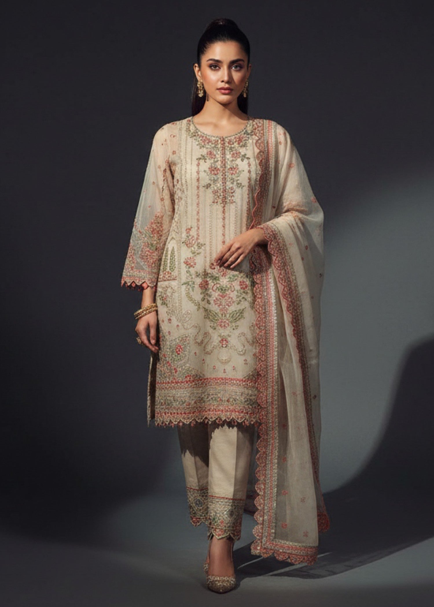 organza Kurta Set in Wheat