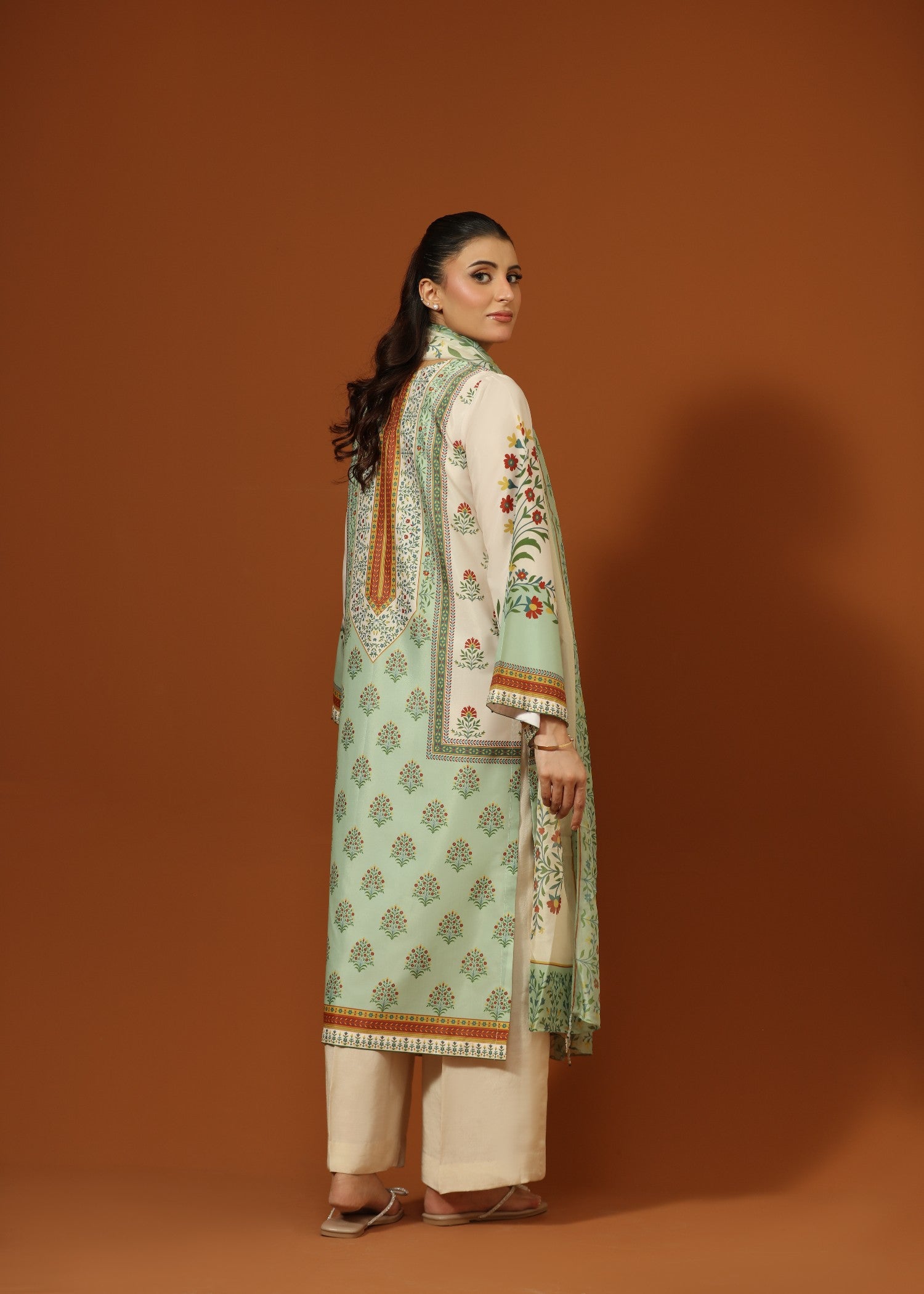 crepe silk Kurta Set in Olive green, mint green