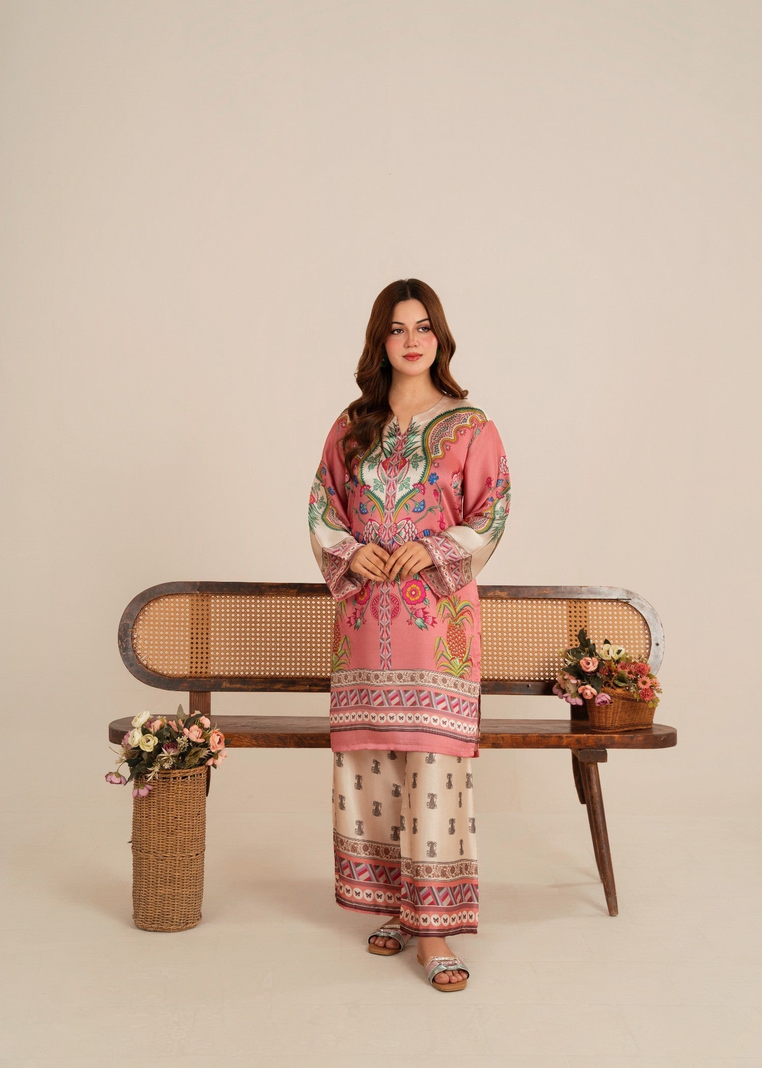 poly lawn Kurta Set in Light pink