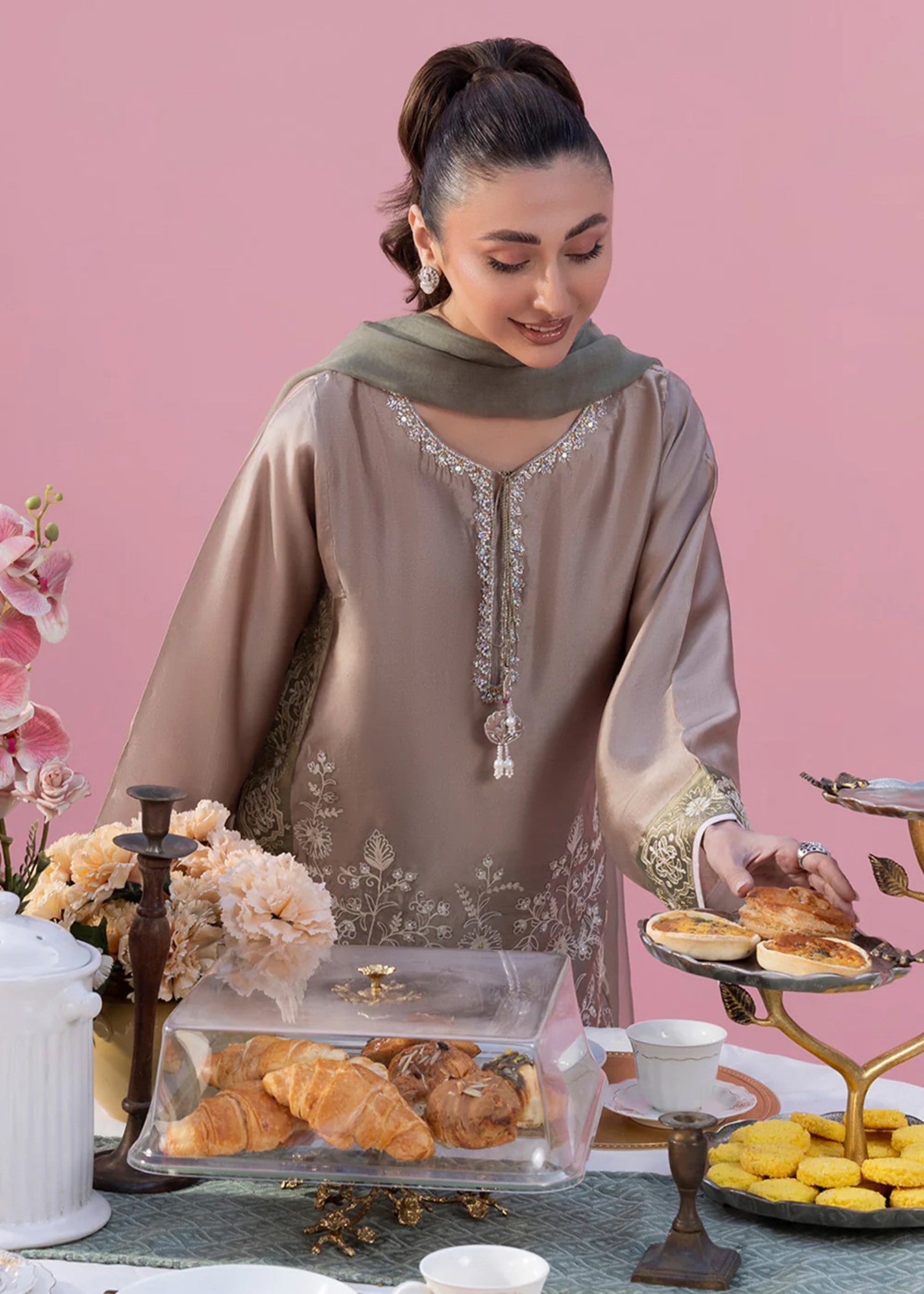 cotton silk Kurta Set in Camel brown