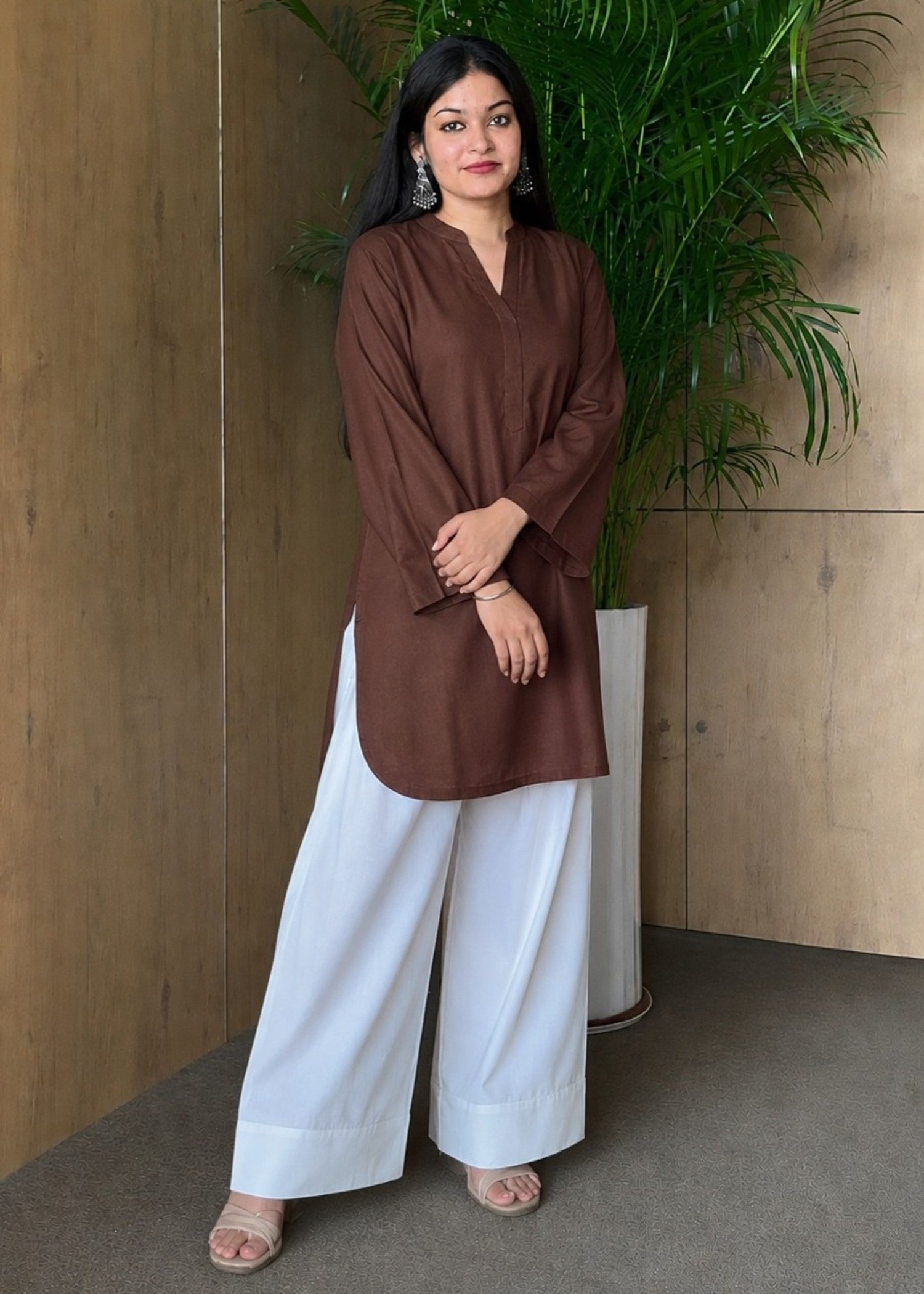 linen Kurta Set in Chocolate brown