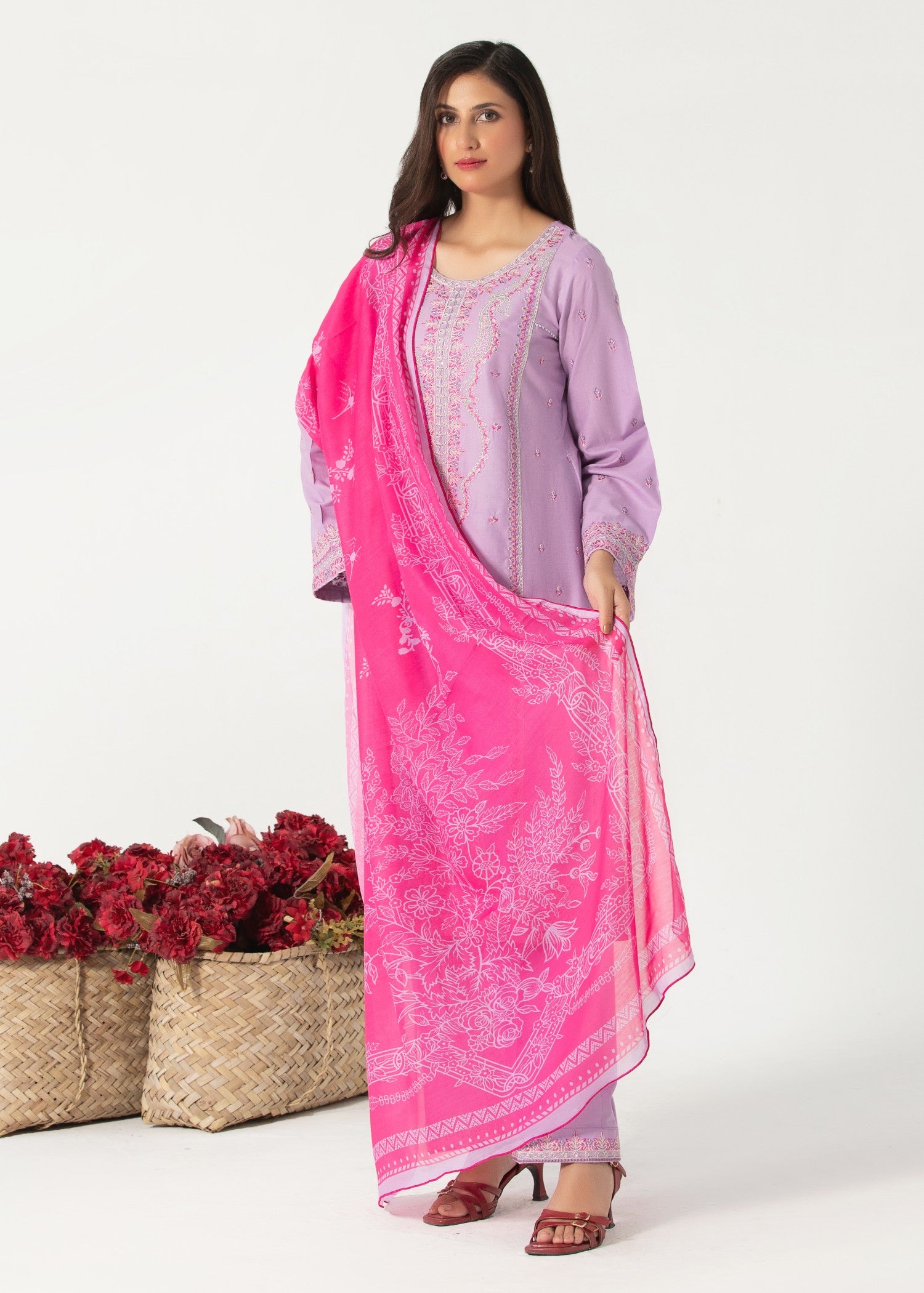 cotton Kurta Set in Bright lavender