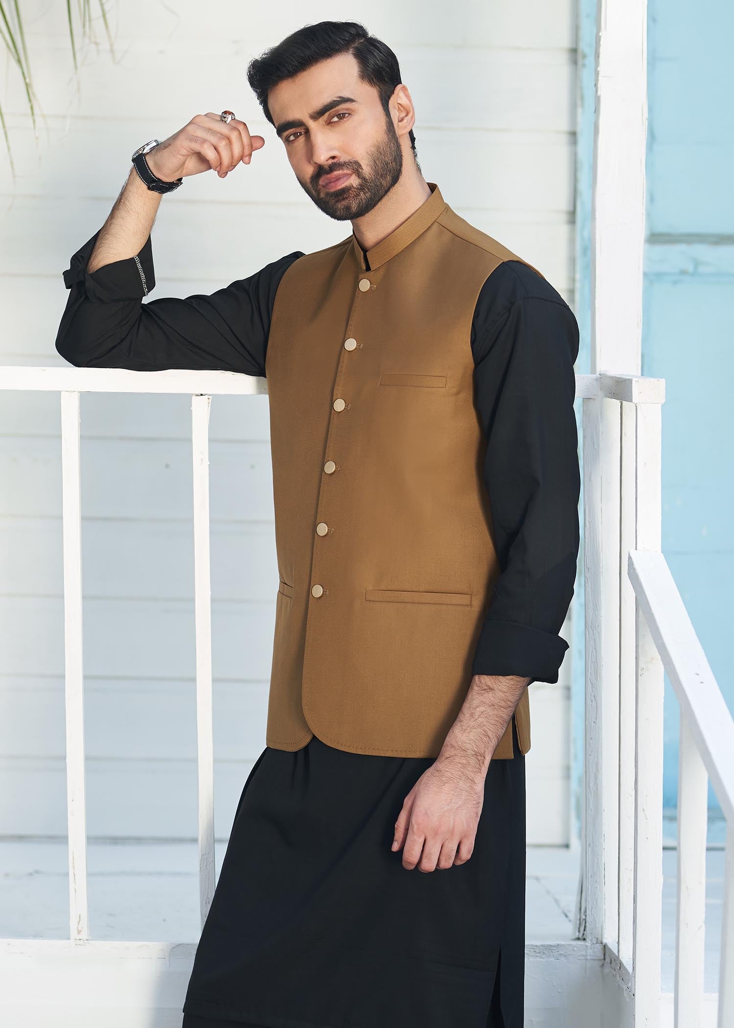 suiting Waistcoat in Camel brown