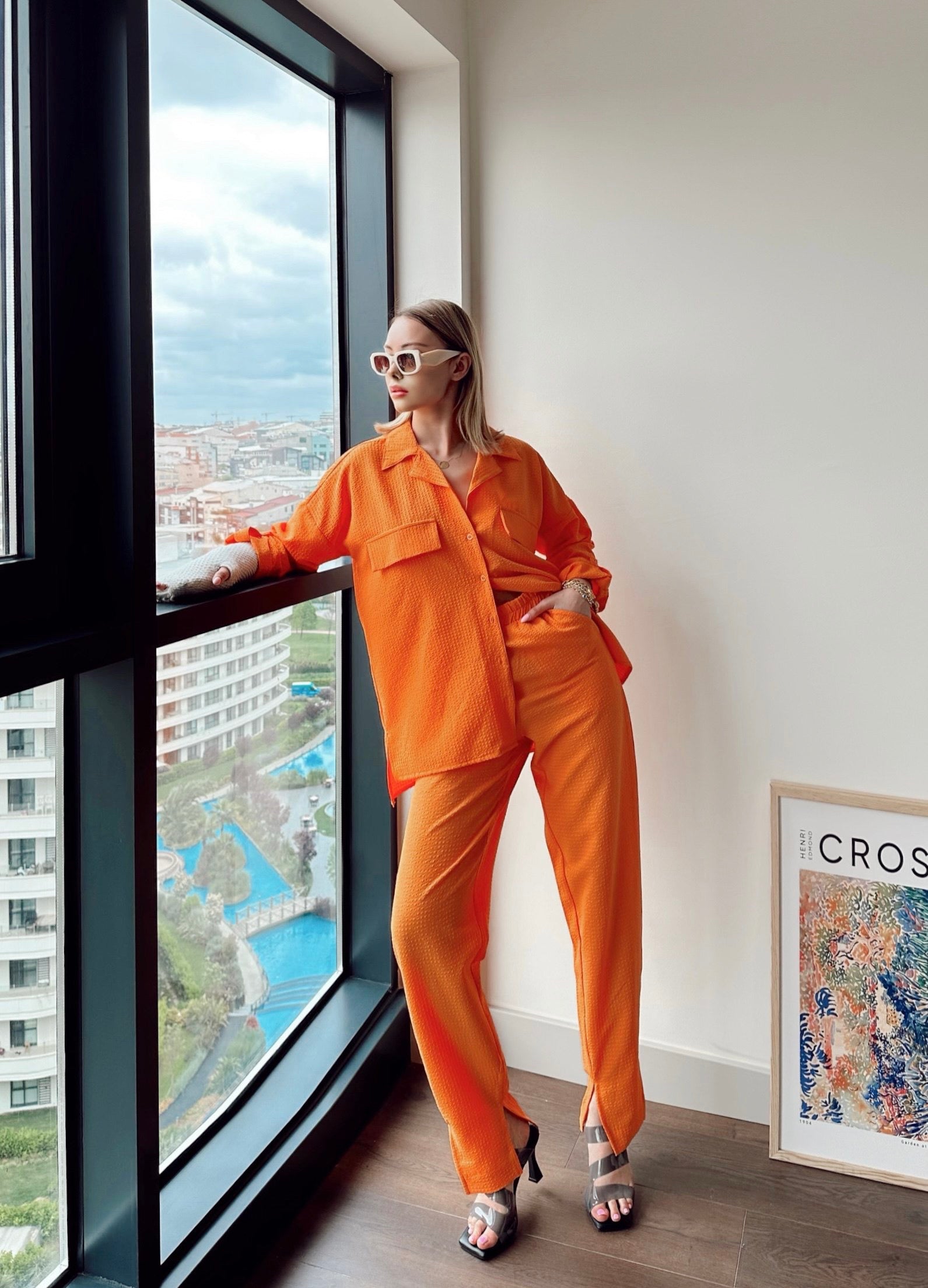 blended linen Co Ord Sets in Orange