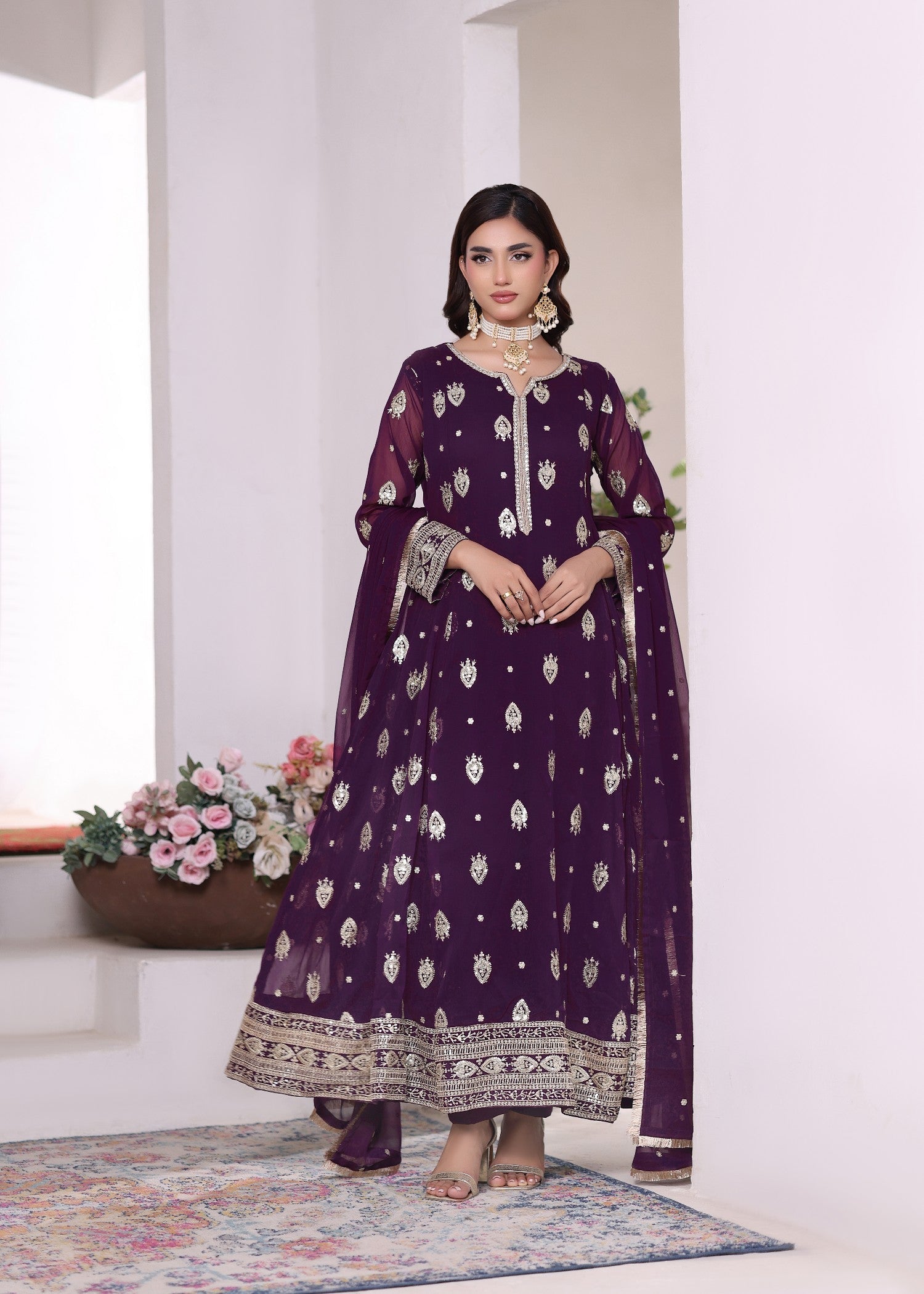 chiffon Pishwas in Purple