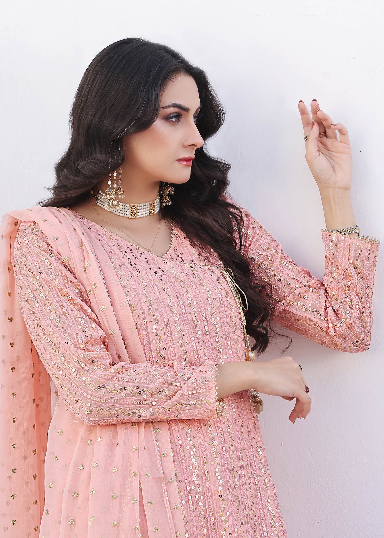 chiffon Angrakha in Pink