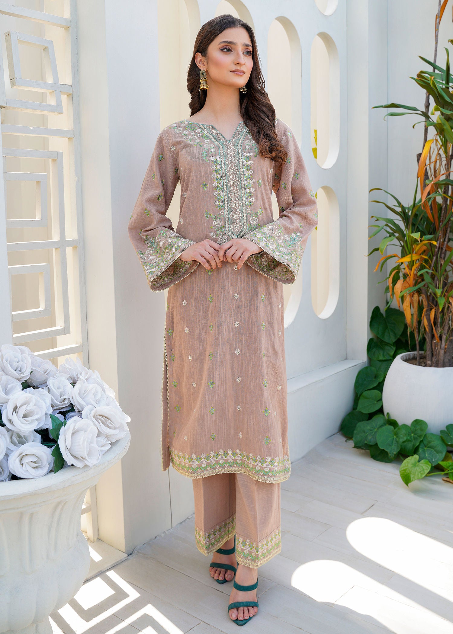 cotton karandi Kurta Set in Mocha brown