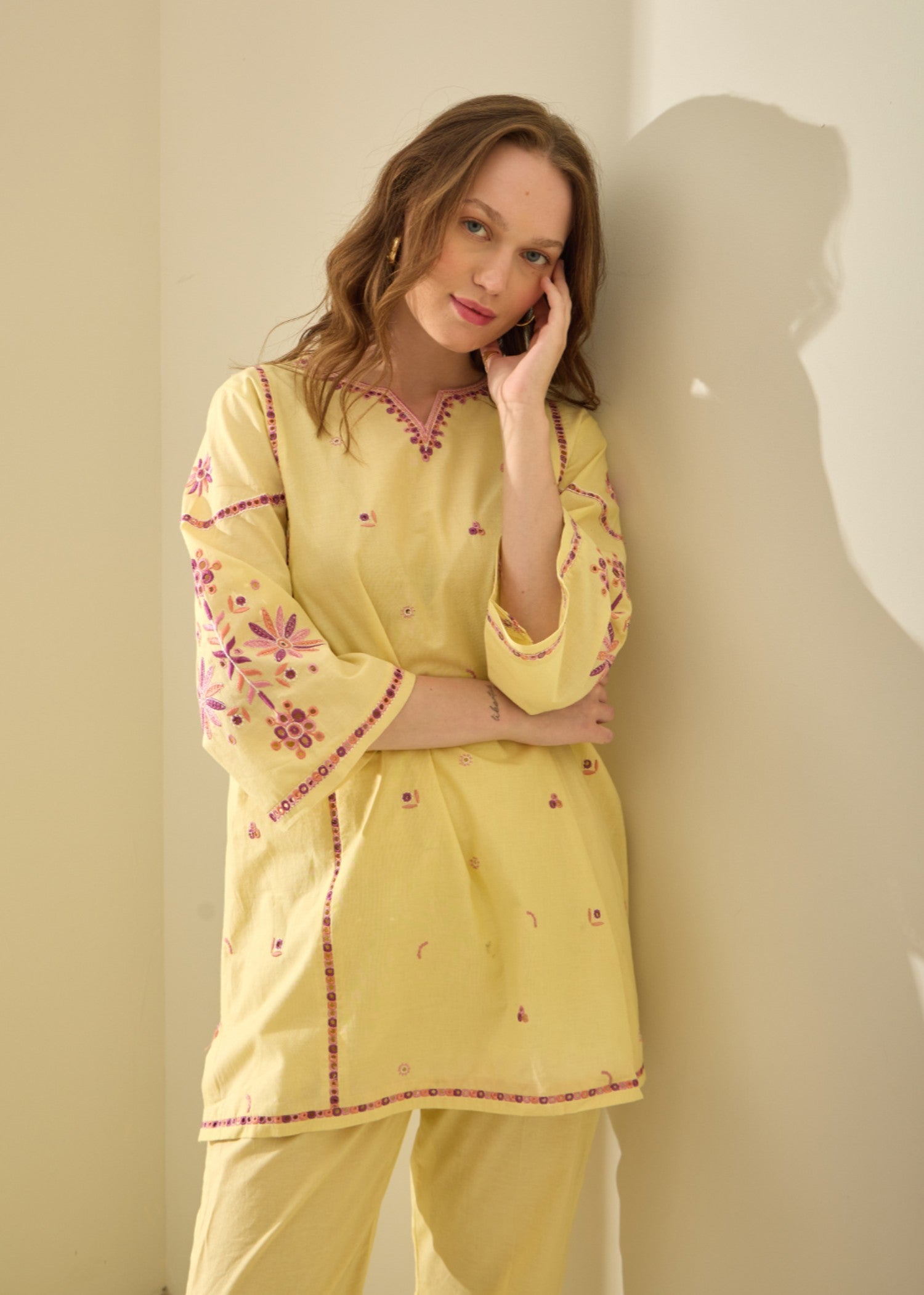 lawn cotton Co Ord Sets in Yellow