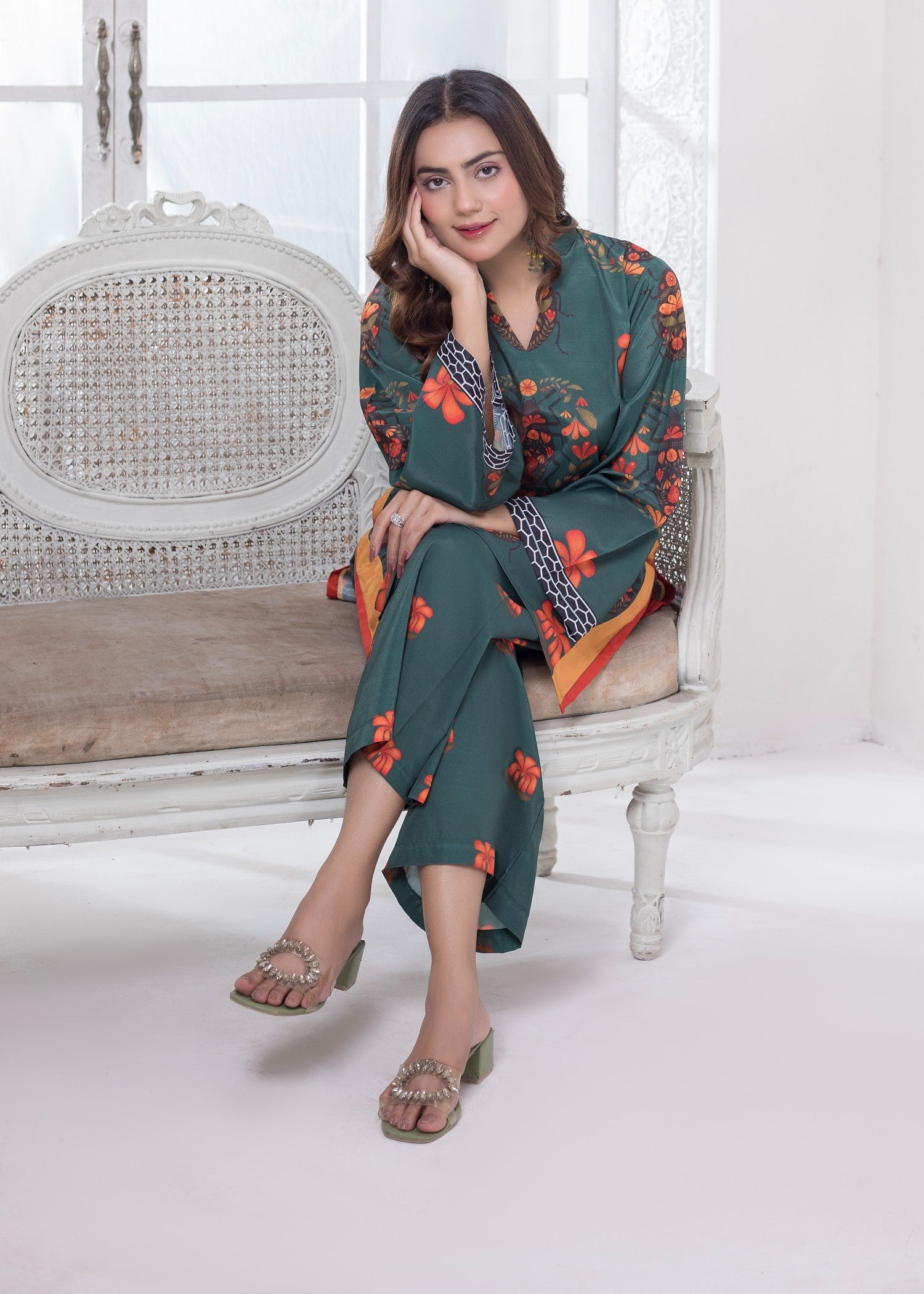 polyester crepe Co Ord Sets in Green