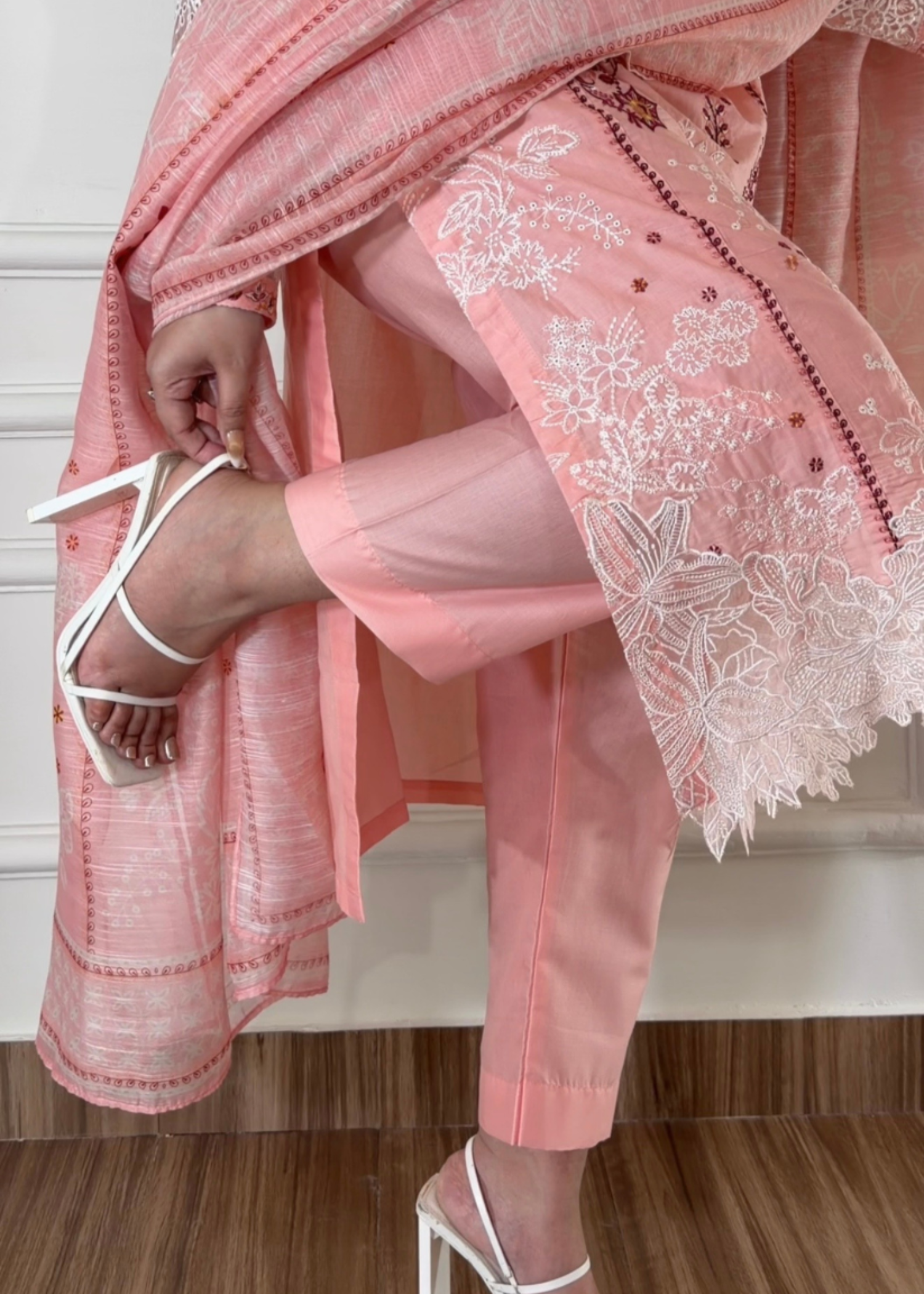 lawn cotton Kurta Set in Cherry blossom pink