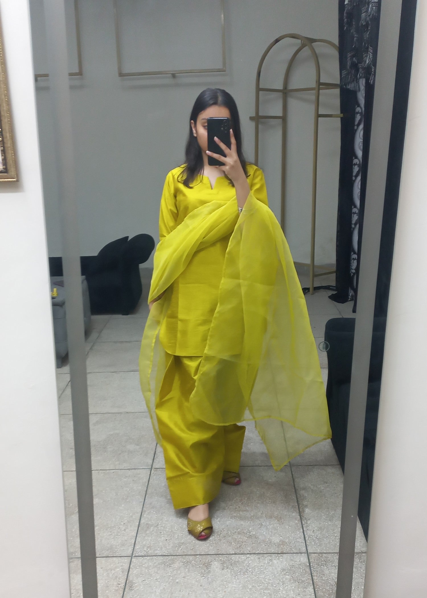 silk Kurta Set in Lemon