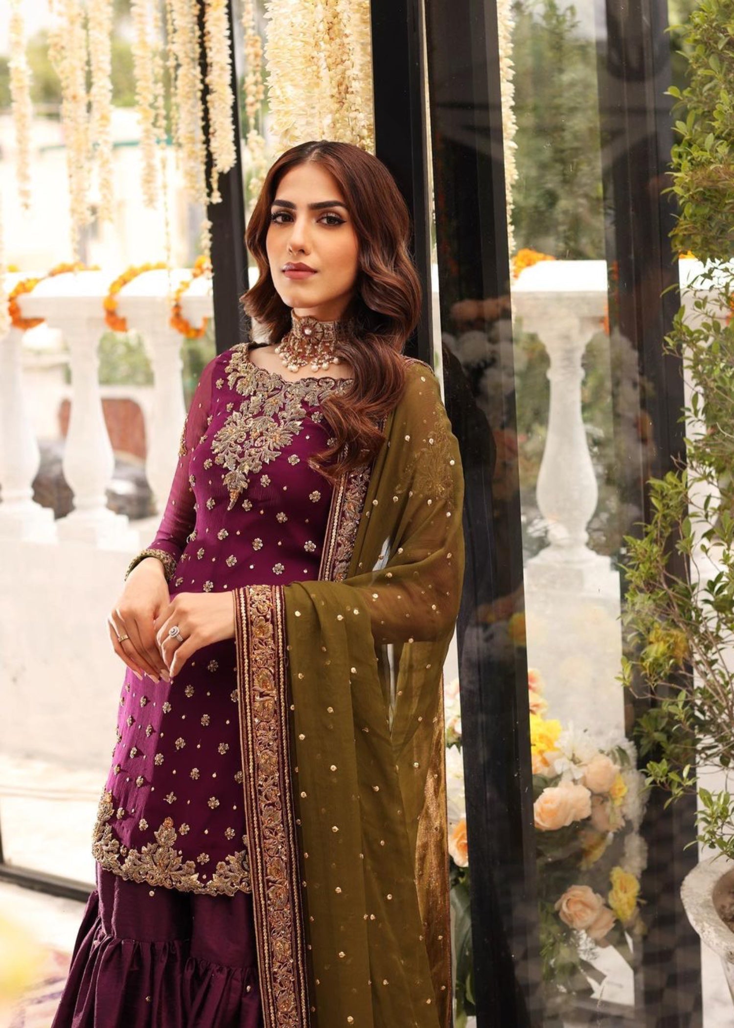 chiffon Gharara in Plum