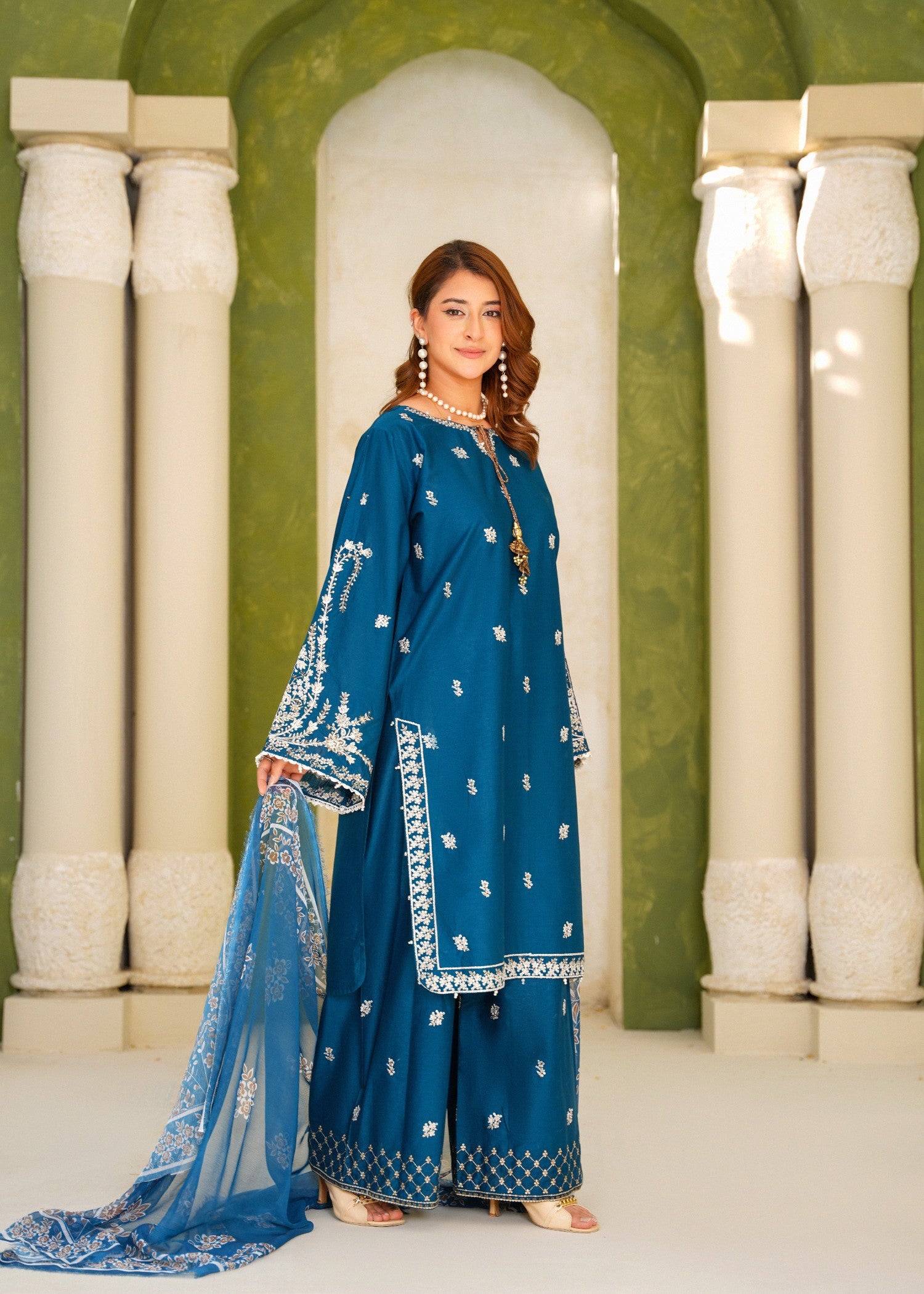 lawn cotton Kurta Set in Dark blue