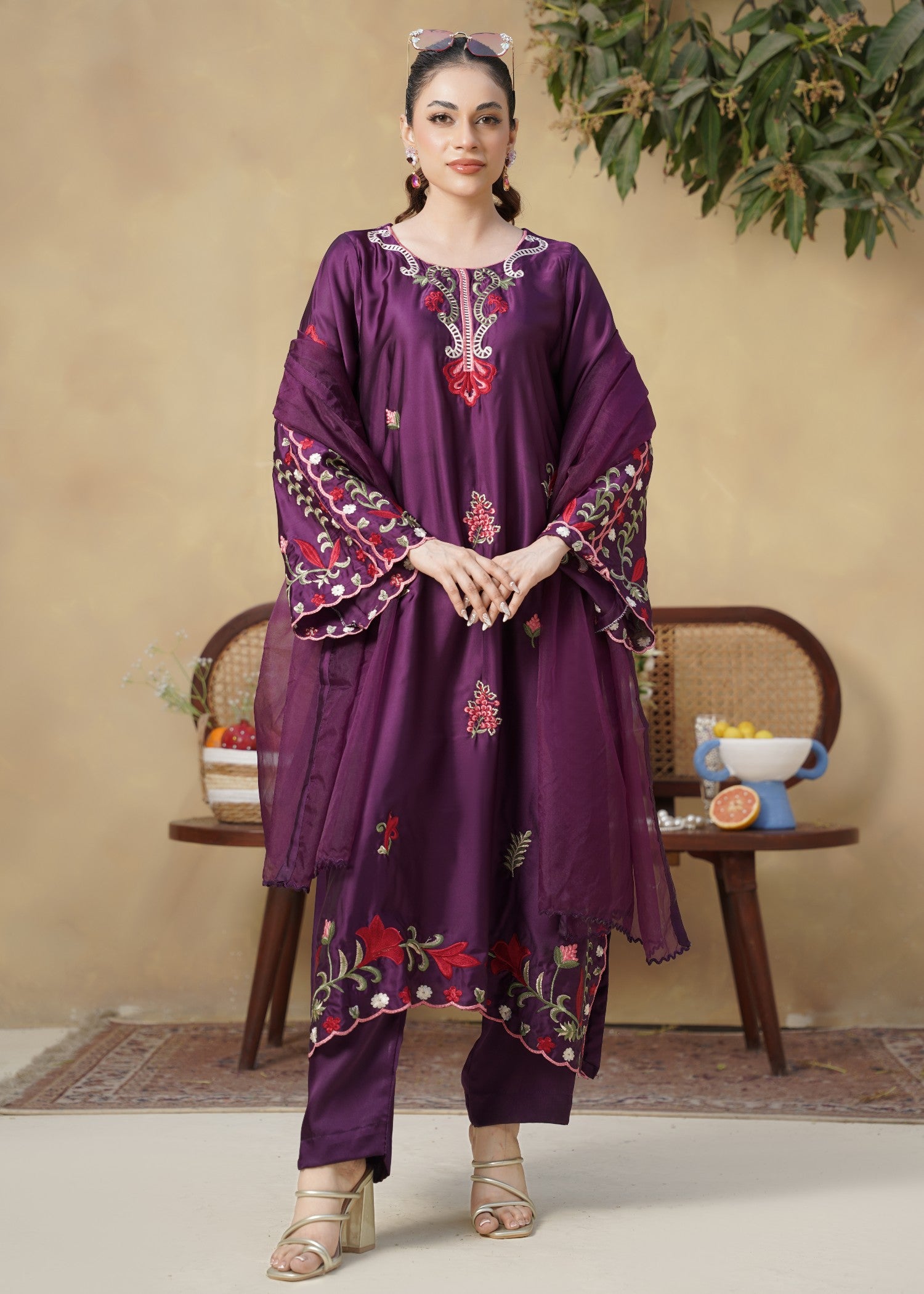 silk Kaftan in Plum